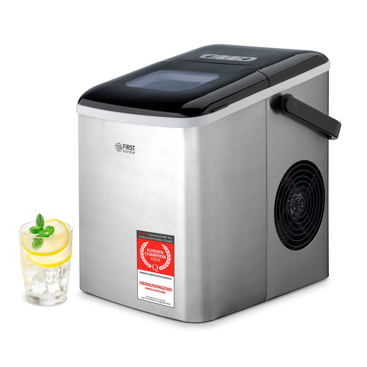 Eiswürfelmaschine Eiswürfelbereiter 1,8 L, Edelstahl Ice Cube Maker, 9 Würfel in 7-9 Min