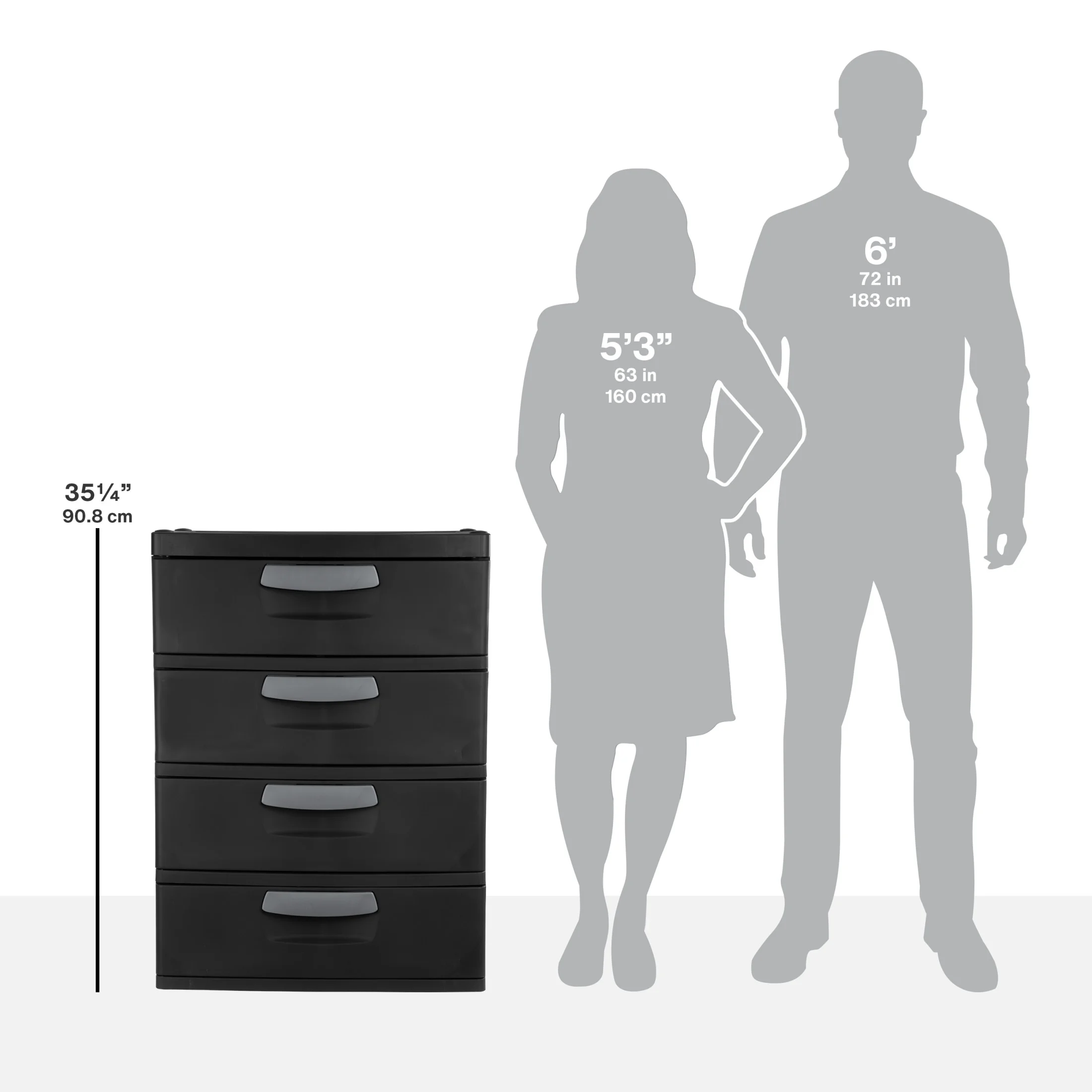 Sterilite 4 Drawer Unit, Durable Plastic Storage Solution for Garages and Basements, Dark Gray
