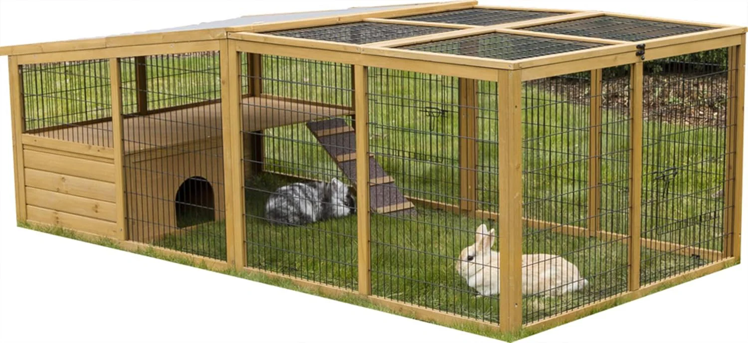 Kerbl Freigehege mit Ausbruchsperre (Gitterabstand 2,5 cm, ��berdachter Auslauf, mit Kunststoffdach, inkl. Kleintierhaus + Aussichtsplattform) 81708