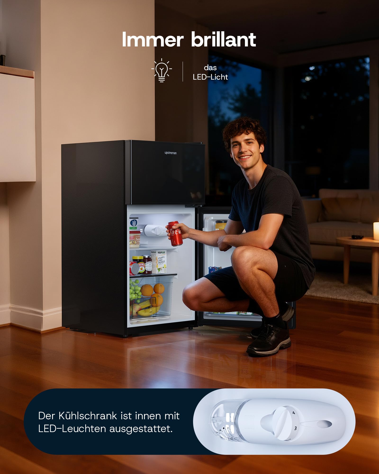 84L Kühl-Gefrierkombination, 59L Kühlfach und 25L 4-Sterne-Gefrierfach, freistehend, 220V, schwarz