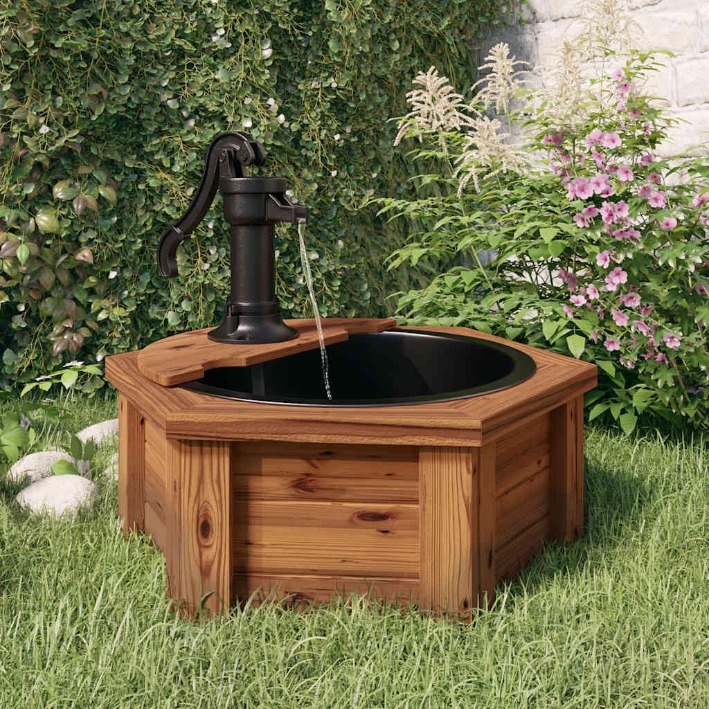 Gartenbrunnen mit Pumpe 57x57x53 cm, Wasserfall aus Tannenholz, Zierbrunnen für Garten, Terrasse und Hof, rustikaler Wasserspielbrunnen