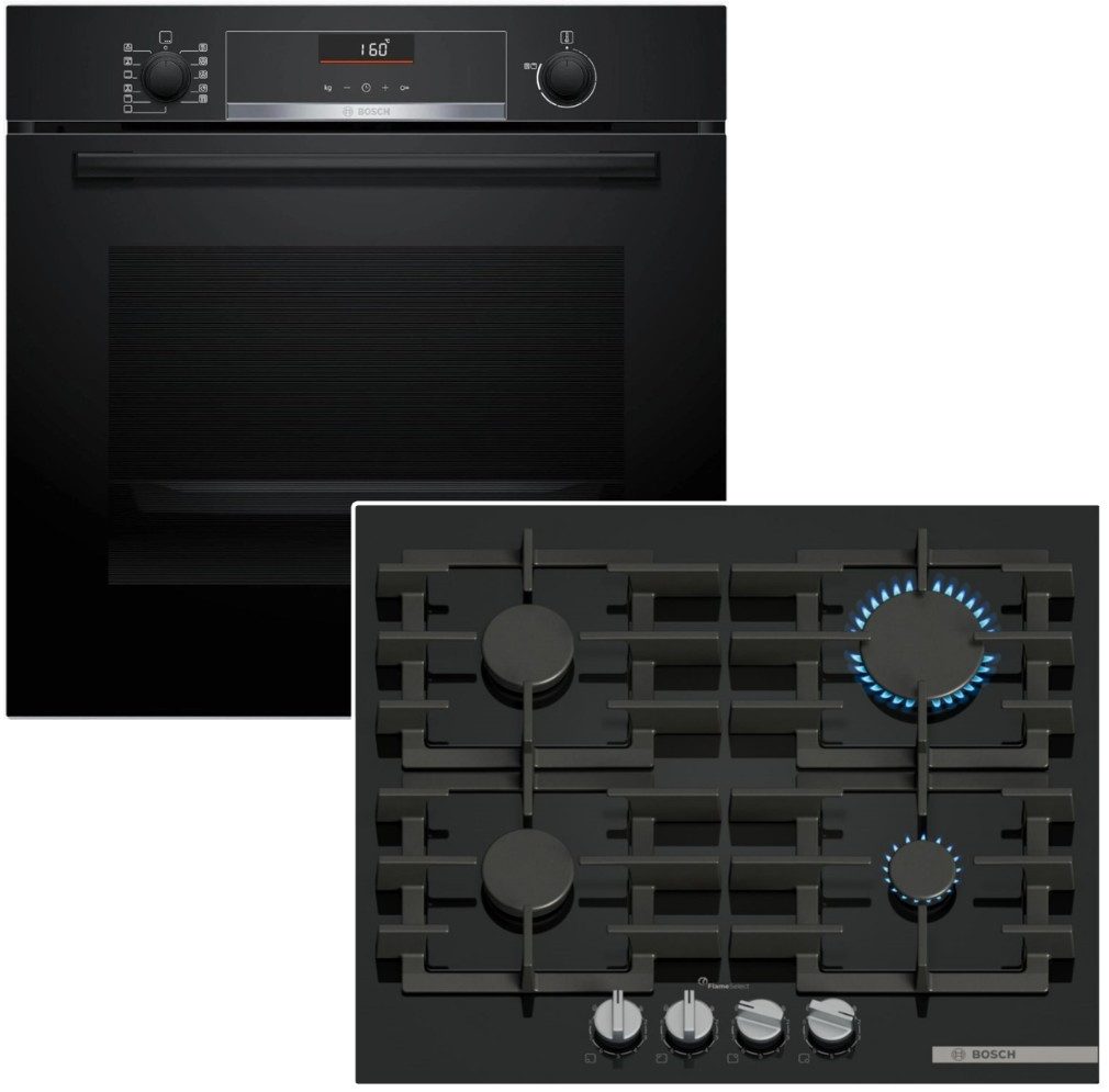 Backofen-Set Einbaubackofen und Gaskochfeld Set 71 L Hydrolyse3D Heißluft SoftClose