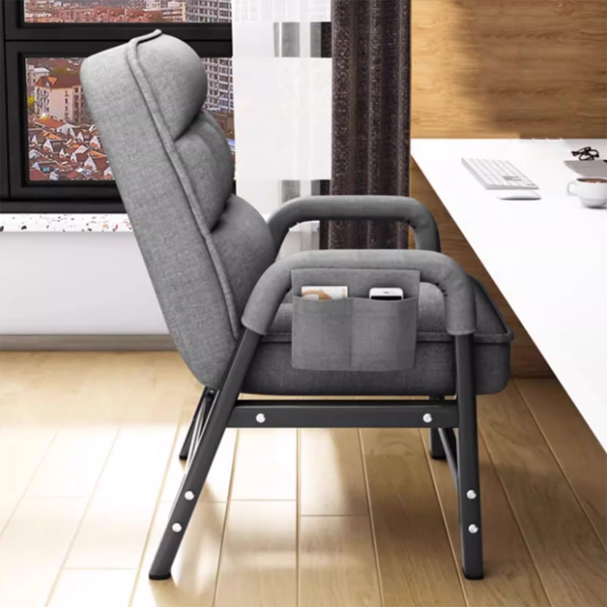 Sedie Con Supporto Lombare Poltrona Imbottita Con Robusto Telaio In Metallo Poltrona Reclinabile Con Braccioli Sedie Ergonomiche Da Reception Per Camera Da Letto(Light gray)