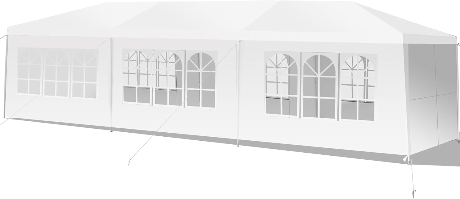 COSTWAY Gazebo da Giardino 3 x 9 m, Tendone per Feste con 8 Pannelli Laterali Rimovibili, Impermeabile Protezione UV, per Matrimonio Eventi e Barbecue