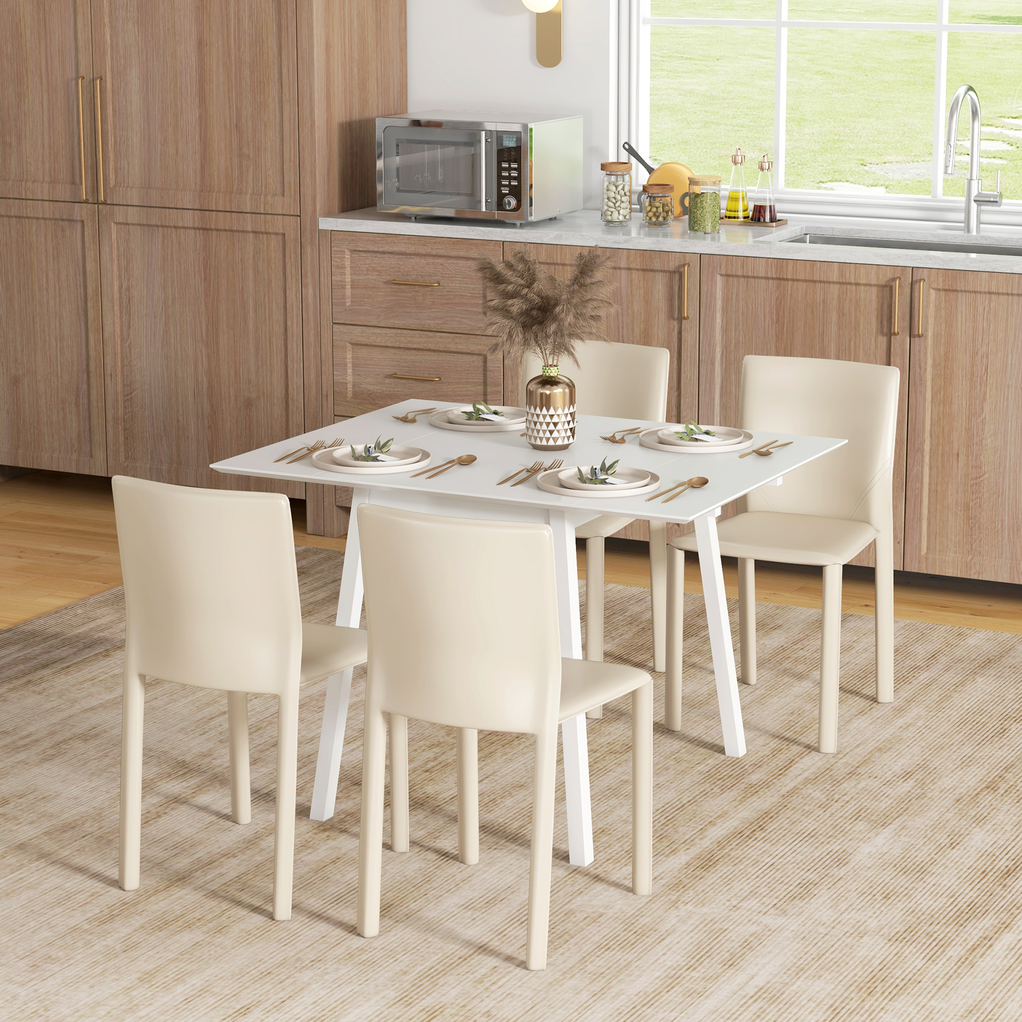 HOMCOM Esstisch Klapptisch Küchentisch, 2 aufklappbare Flächen, 110 x 86 x 75 cm, Weiß