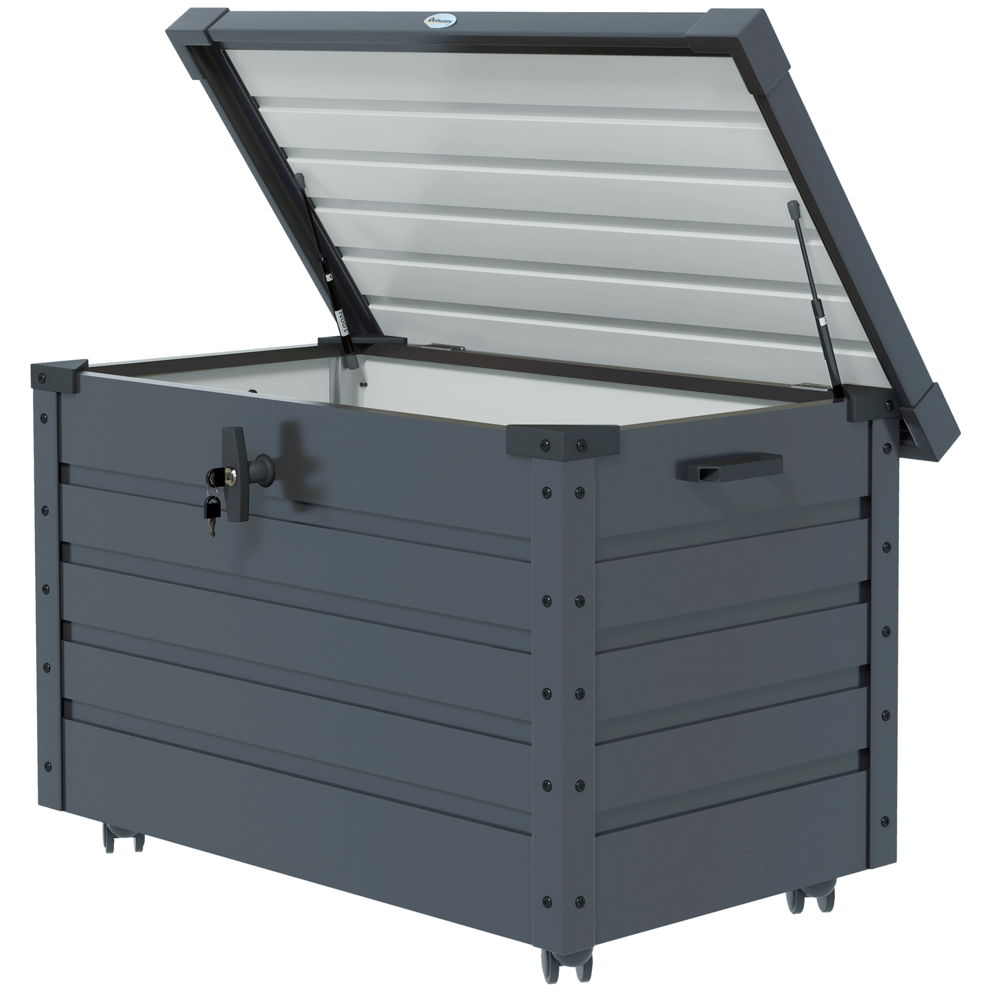 Outsunny Outdoor Aufbewahrungsbox Gartenbox Kissenbox, wetterbeständig, 4 Rollen, 100 cm x 62 cm x 65 cm, Dunkelgrau