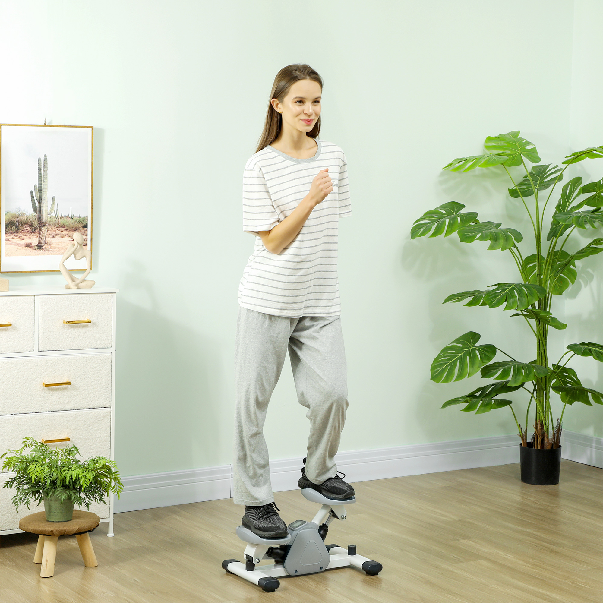 SPORTNOW Mini-Stepper, Step-Maschine für Workouts und Fitness-Übungen, mit LCD-Monitor und rutschfesten Pedalen, Grau