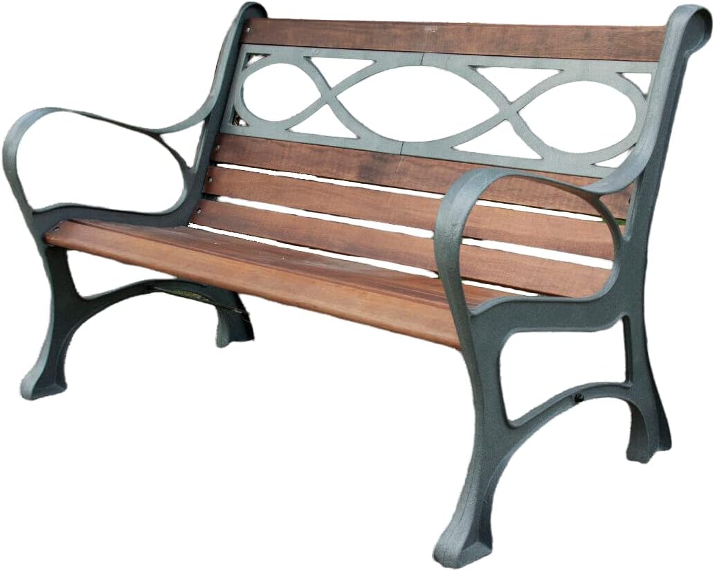eacommerce Garden Bench in Cast Iron with Wooden Slats, 131 x 65 x 71 cm, Outdoor Garden Bench for Parks and Patios
