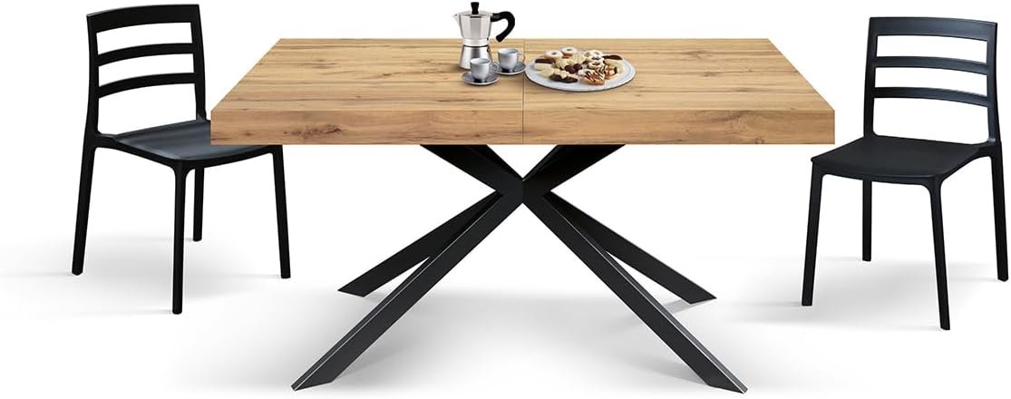 PAZZO DESIGN Tavolo Allungabile Noemi, Gambe Incrociate Family Nere, Made in Italy, Color Rovere rustico, 140 x 90 x 74 - Id_2262