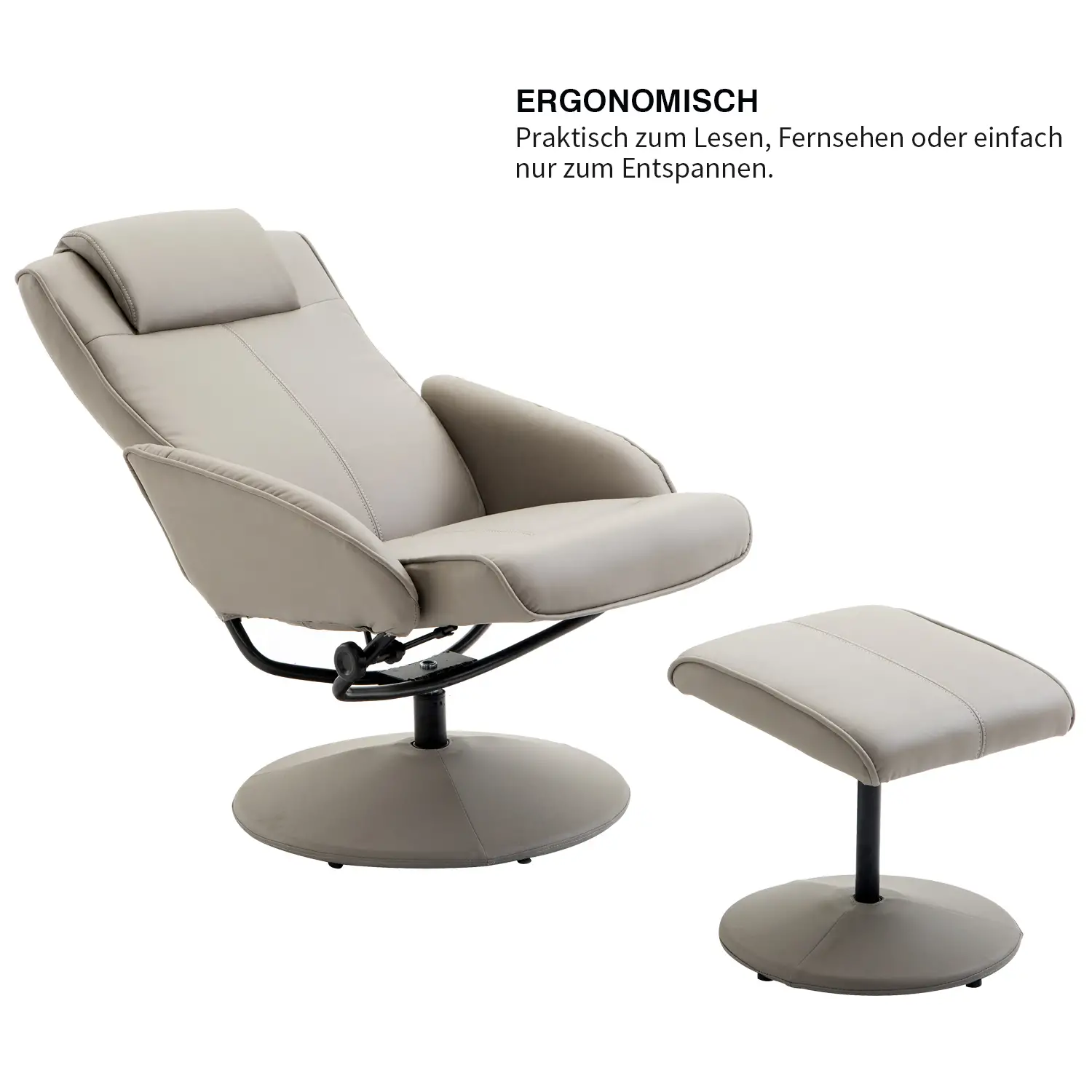 HOMCOM Relaxsessel mit Hocker ergonomisch neigbar Kunstleder Grau