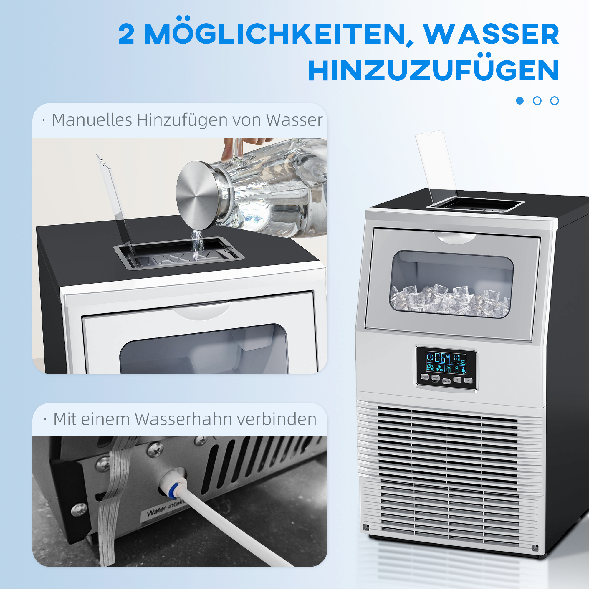 Commerci?le IJsblokjesmachine, LED-Verlichting, Makkelijk Afleesbare Displays, inclusief Schep, Zilver