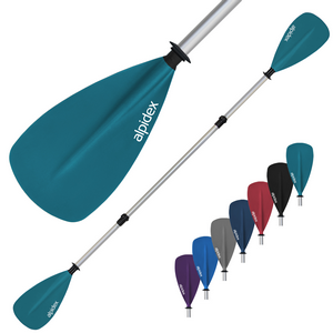 Pagaia verde acqua con albero regolabile in alluminio, oltre a lame multiple colorate. Progettata per sport acquatici come il kayak