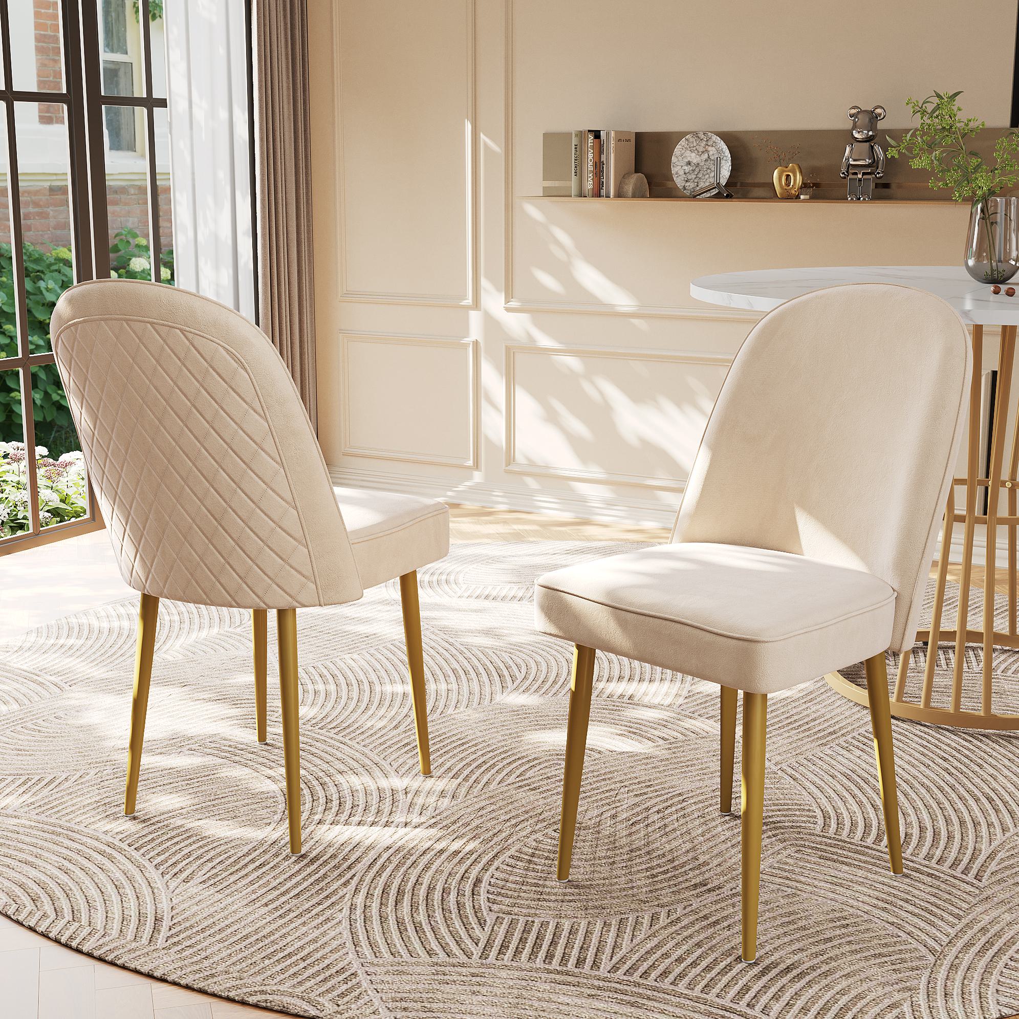 Set aus 2 Samt-Esszimmerstühle, ergonomisches Design mit goldenen Metallbeinen, 50×62×89 cm, Beige
