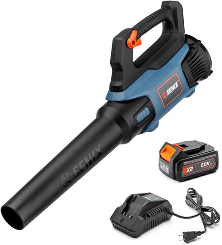 SENIX Soffiatore per foglie senza fili da 20 Volt Max* per eliminare i detriti da cantiere, velocità dell'aria variabile fino a 350 CFM 80 MPH, peso leggero, include batteria da 4,0 Ah e : Amazon.it: Giardino e giardinaggio