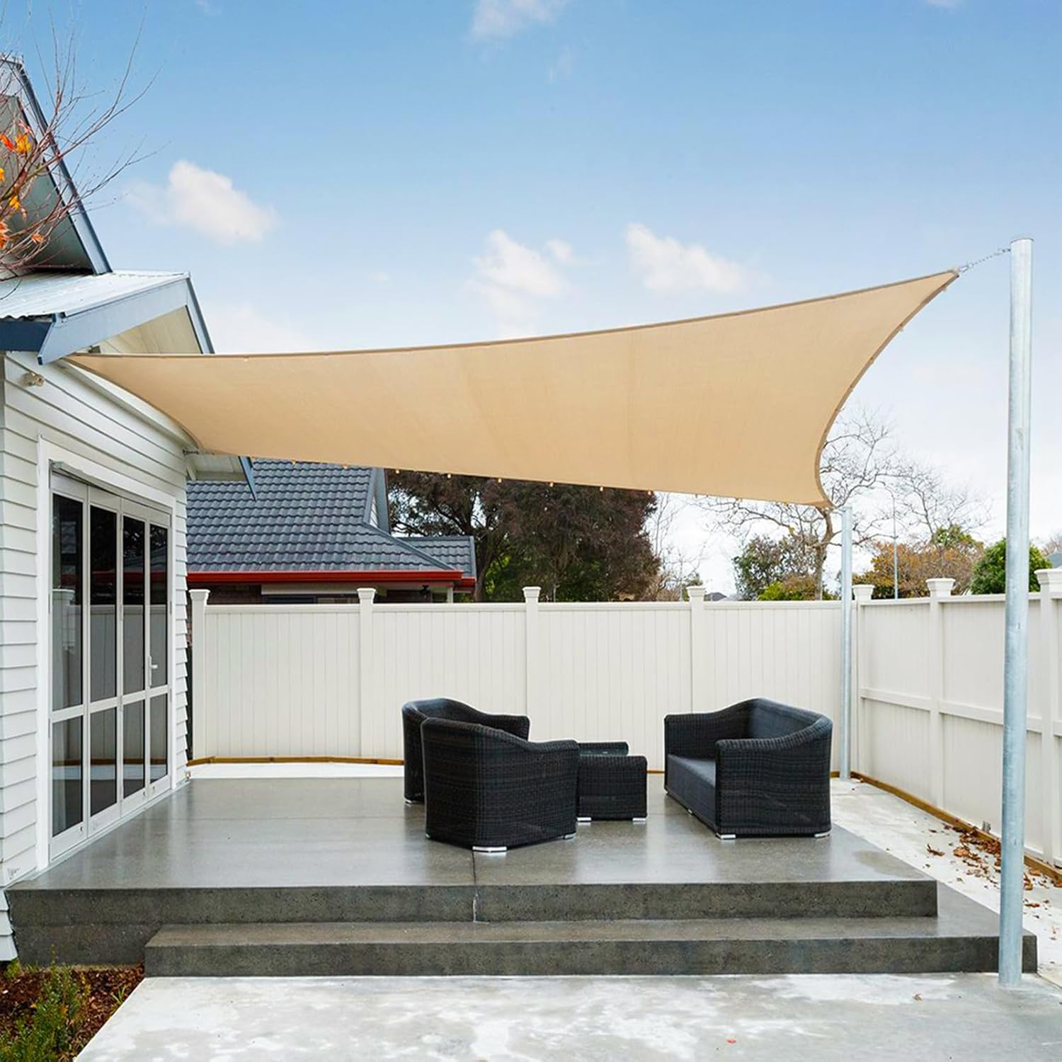 AXT SHADE Waterproof Triangle Rectangle Shade Sail 3 x 3 x 4.25 m Sun Shade and UV Protection for Outdoor Terrace Garden-Cream