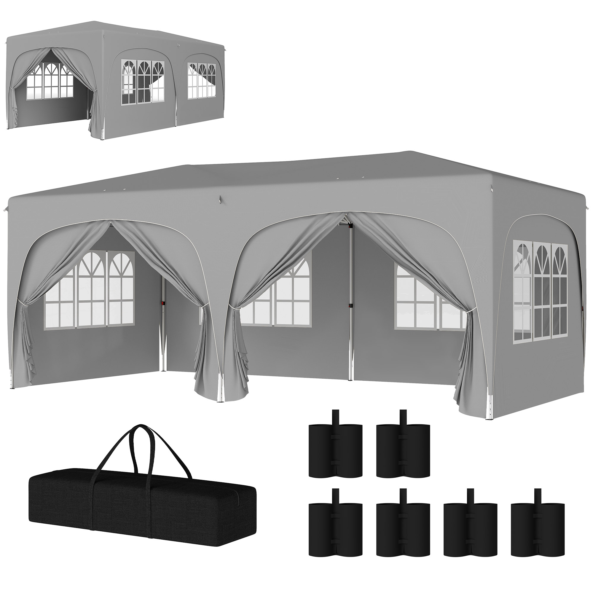 Outsunny 3 x 6 m Pop-up Pavillon mit Seitenwänden, UPF50+ höhenverstellbares Gartenzelt mit Tragetasche und Sandsäcken