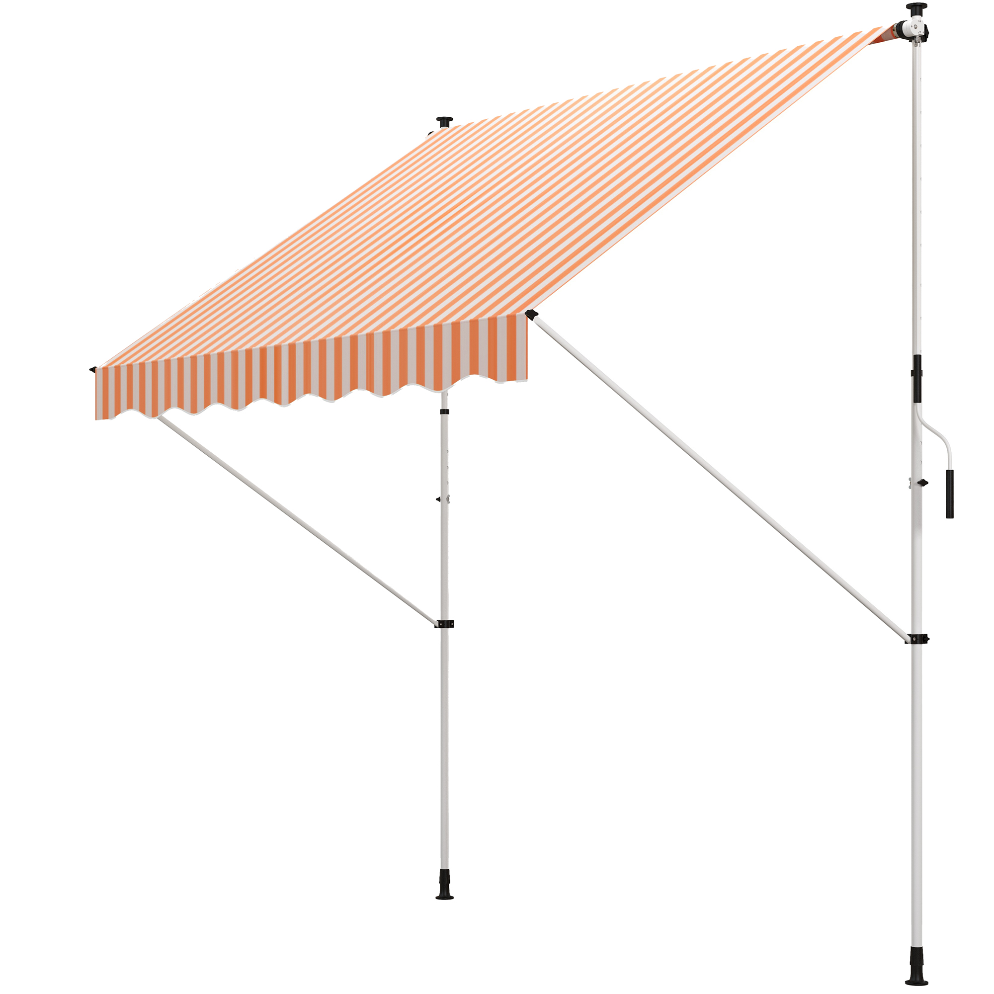 Outsunny Markisenstore Manuell ausziehbarer Teleskop-Auvent ohne Bohren 3L x 1,5l m Einstellbare Neigung und Höhe Schnelle Installation Metall Alu Polyester UV-Schutz Orange Weiß gestreift