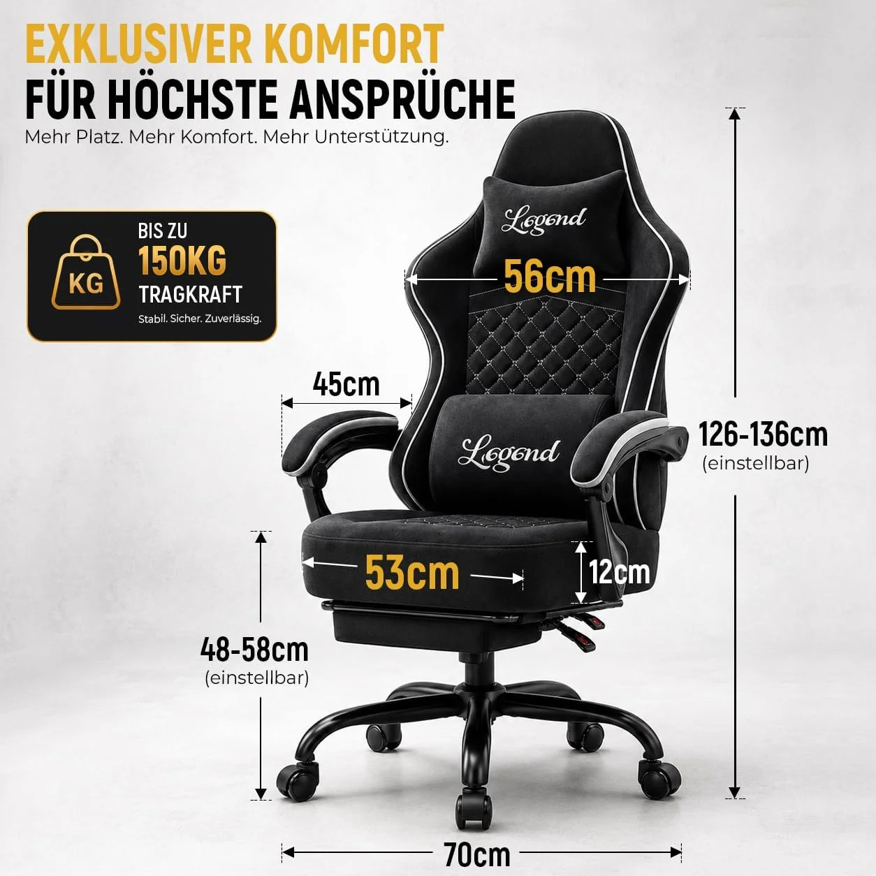 Gamingstuhl mit Taschenfeder-Sitzkissen, verstellbarer Rückenlehne und Fußstütze