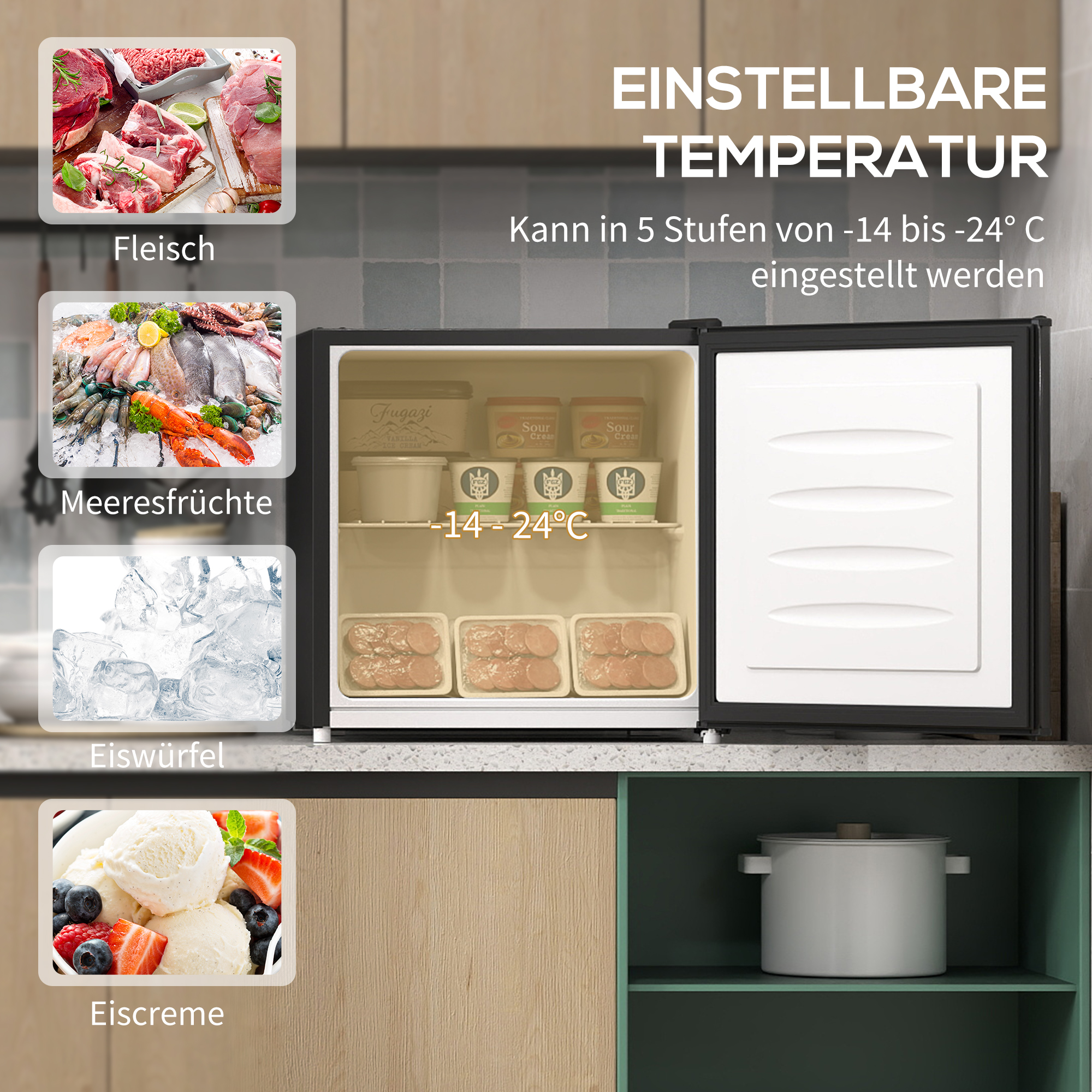 Mini-Vriezer 35 L Vriesbox Elektrisch Vrijstaand 45 W Mini Vriezer 47 x 44,2 x 48,8 cm Zwart