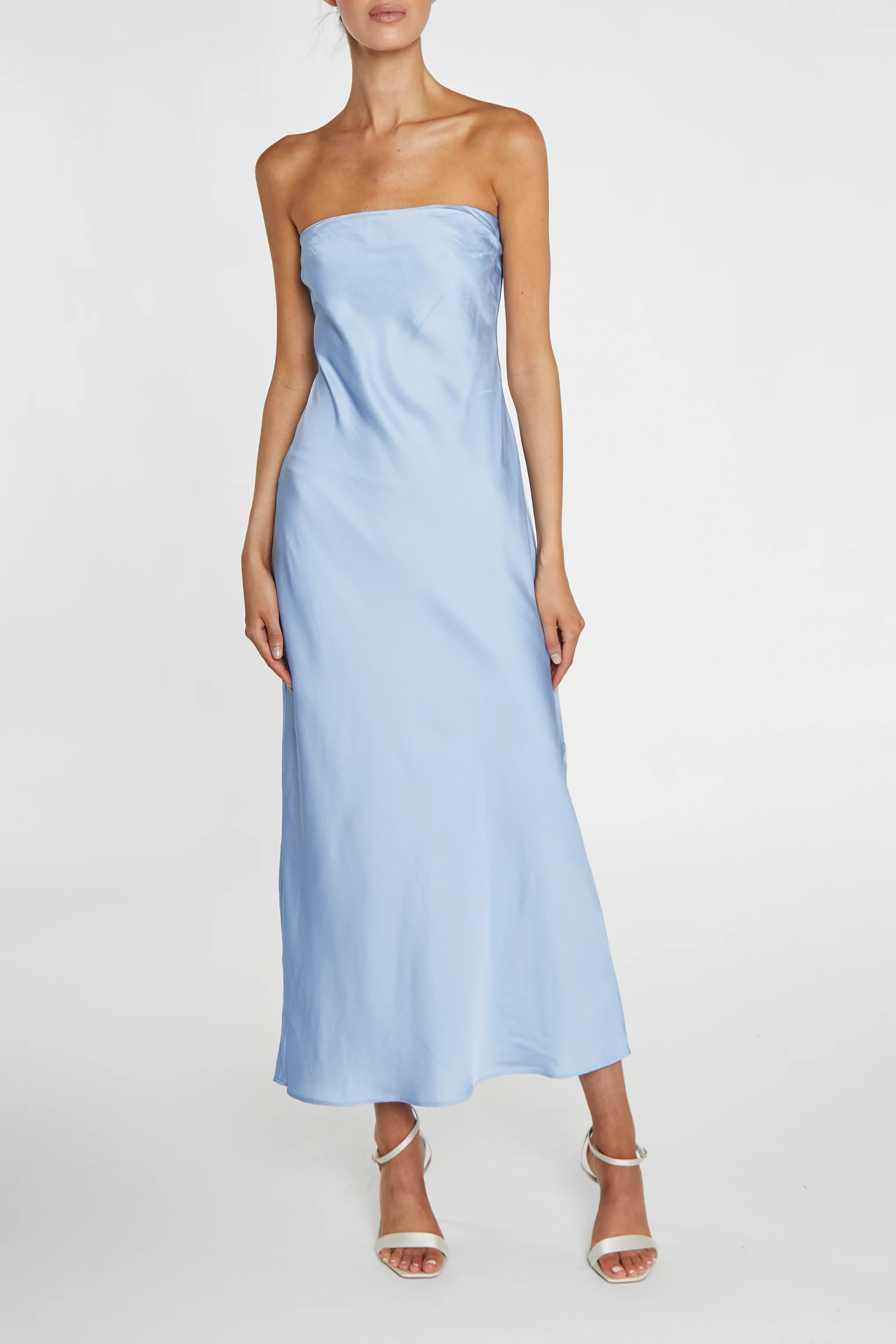 Cecilia Cornflower Blue Strapless Bias-cut Midi Dress