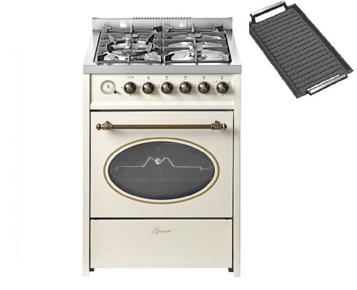 Gas-Standherd Standherd 60 cm Erdgas Fl.Gas 4 Kw WOK, Gasgrill GCH G 614 CR+Grillplatte