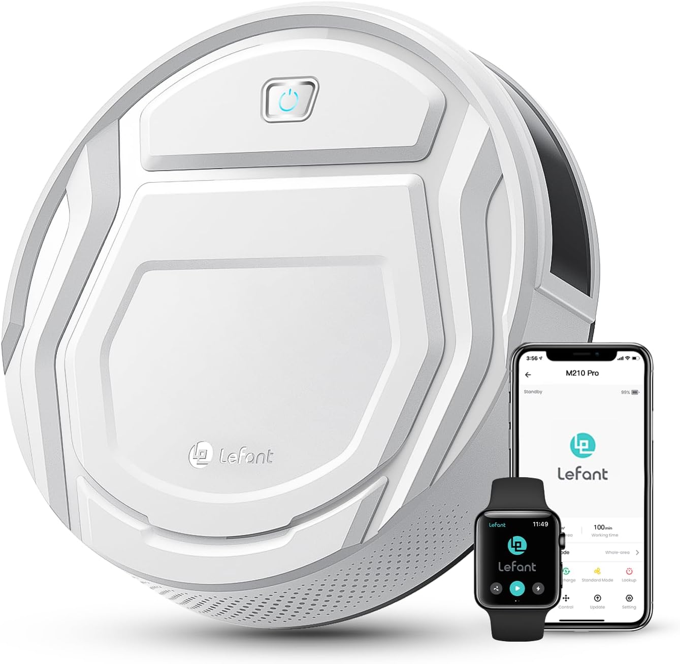 Lefant Robot Aspirapolvere con 2200Pa, Senza Grovigli,7,6cm Ultra Sottile,Autocaricante,Wi-Fi/App/Alexa,120 Minuti,6 Modalit脿 di Pulizia,Ideale per Peli di Animali Domestici,Pavimenti Duri M210-Pro