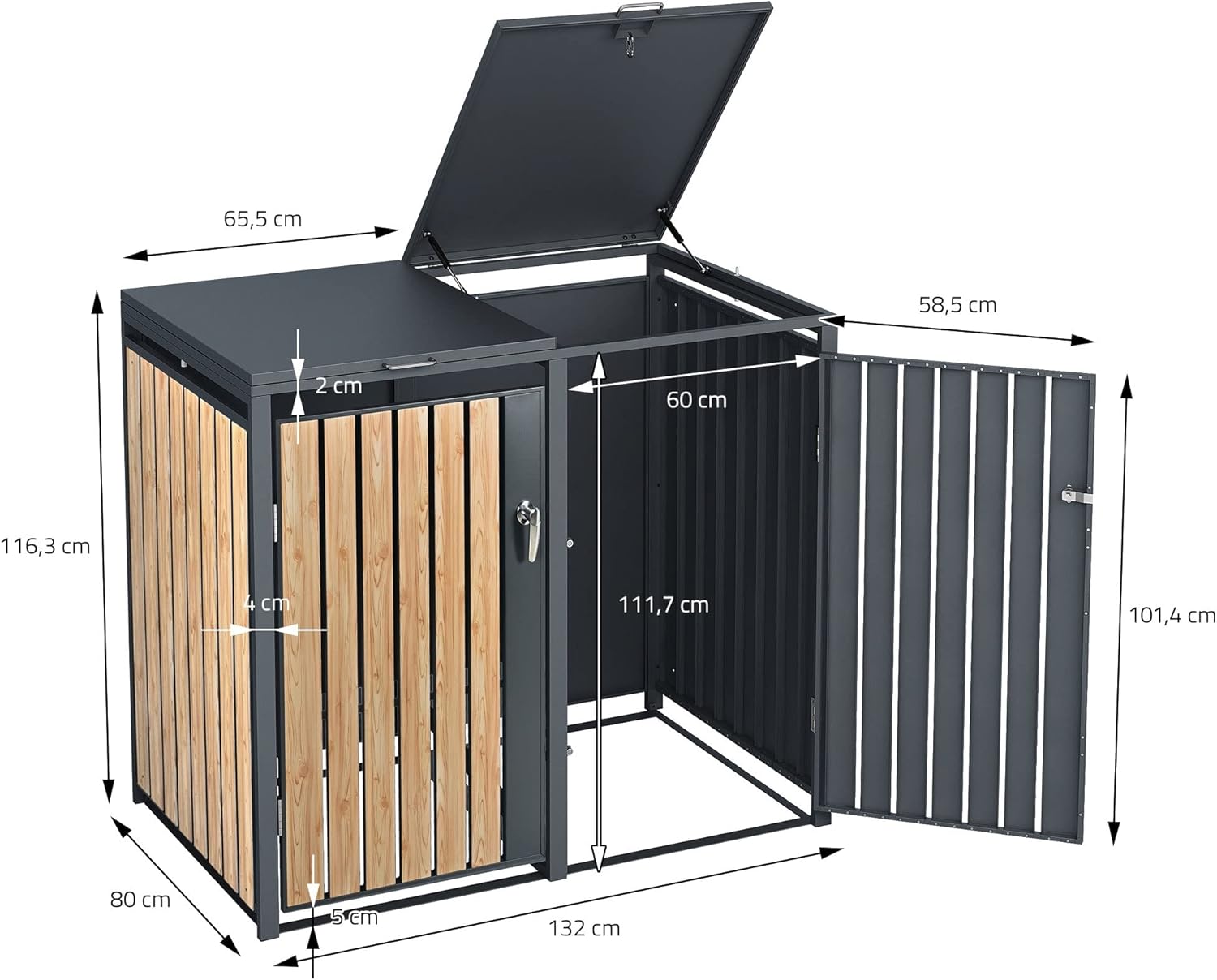 ML-Design Mülltonnenbox 3er 3 Tonnen 240L 200x80x116,3cm Anthrazit-Holzoptik, Stahl wetterfest/abschließbar Mülltonnenverkleidung Klappdeckel/3 Türen, Müllbox Mülltonnecontainer Mülltonnenabdeckung