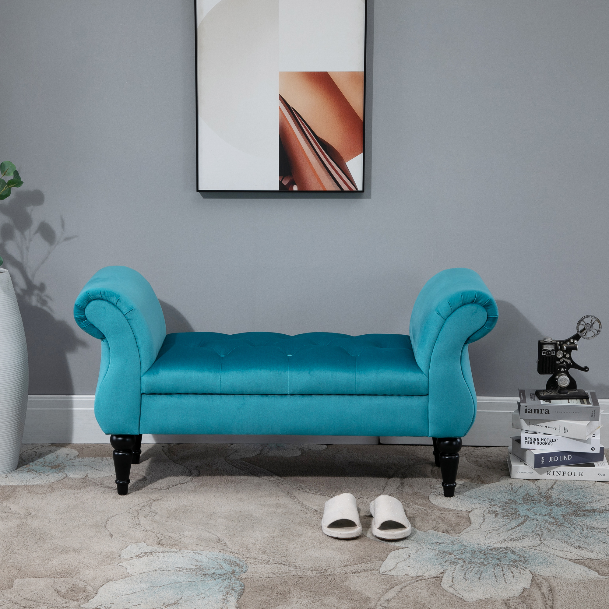 HOMCOM Sitzbank im Vintage-Stil, Holzrahmen und Chesterfield-gepolsterte Sitzfläche, Blau 117 x 40 x 58cm