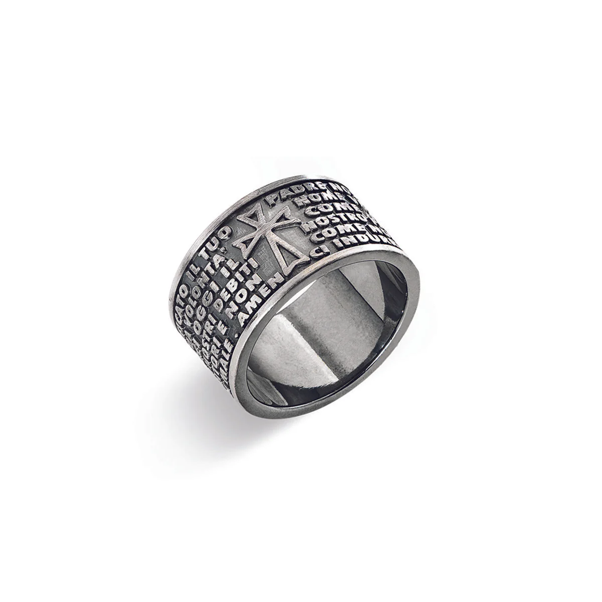 Anello Amen Padre Nostro in argento brunito