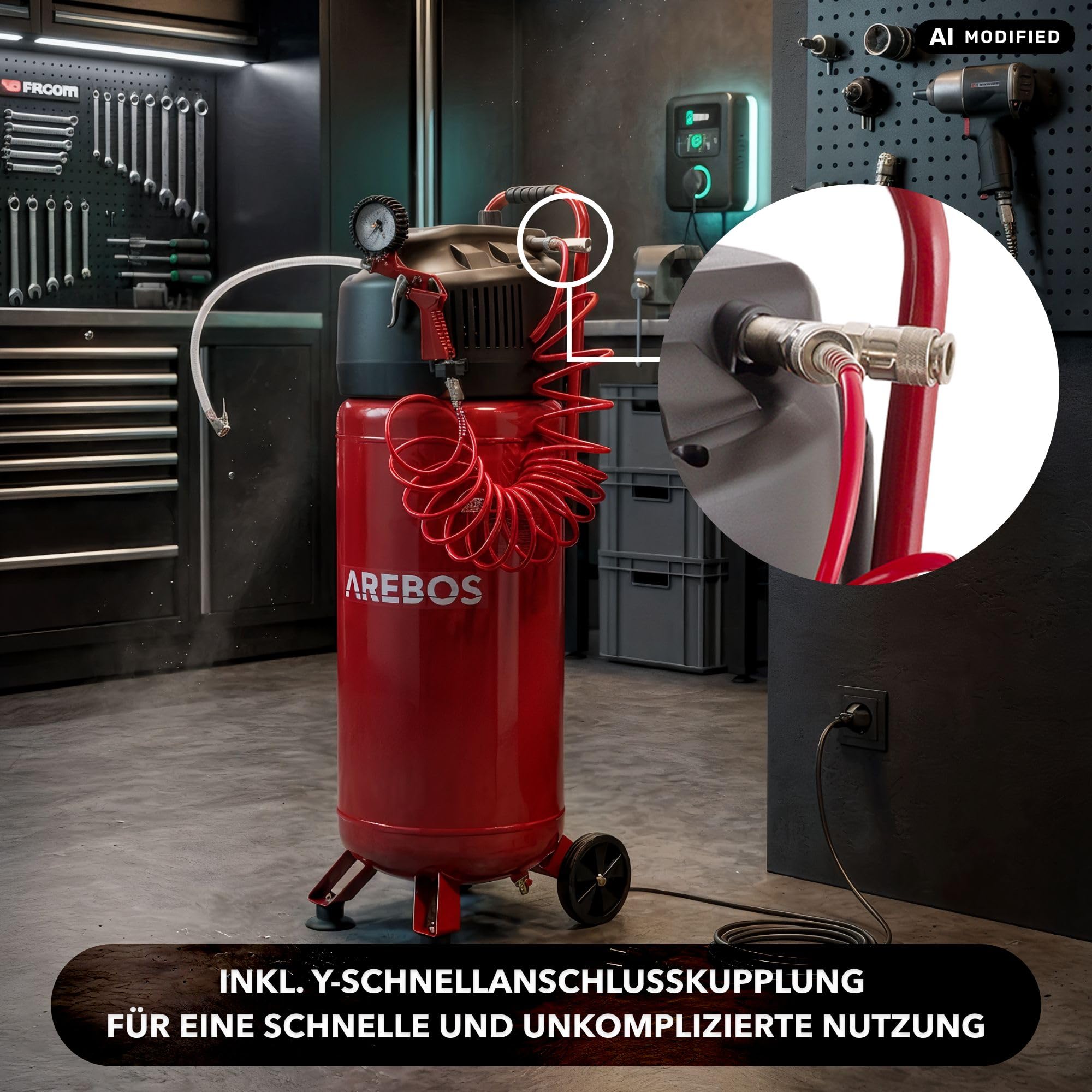 Arebos 50L Druckluftkompressor 1500W 10 bar stehend 240 L pro Minute ölfrei 13 tlg Zubehör Abschaltautomatik
