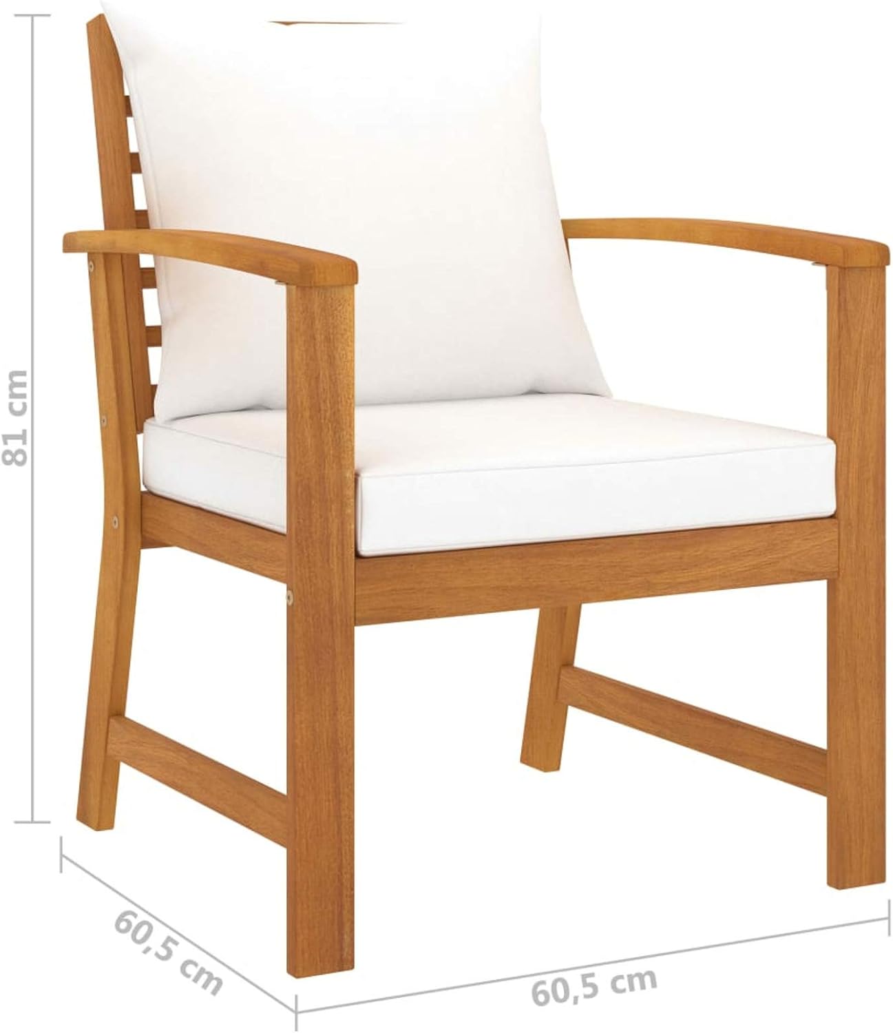 Tidyard Set of 2 Garden Chairs with Armrests in Solid Acacia Wood, Armchairs with Cushions 60.5 x 60.5 x 81 cm, Outdoor Poltrocine