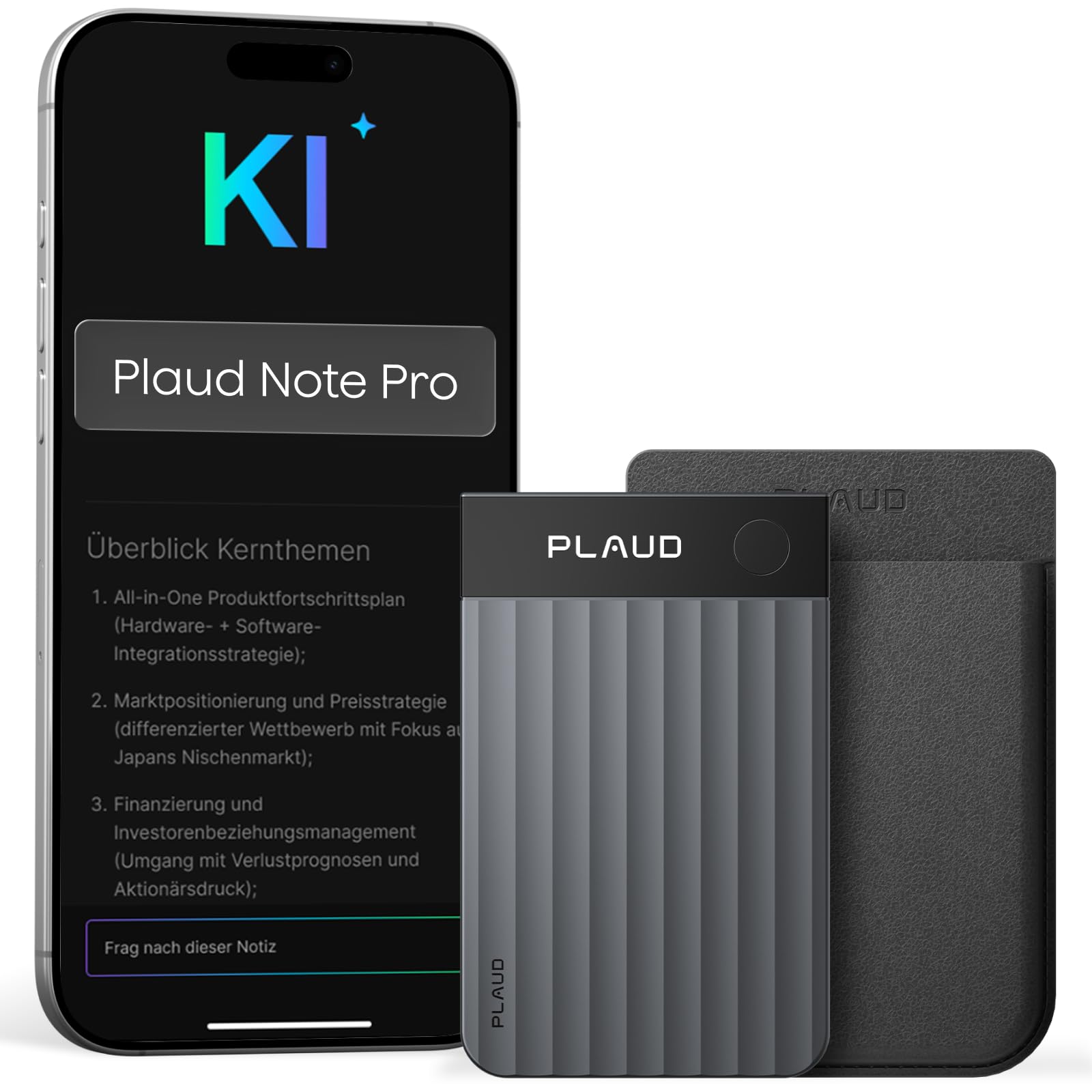 Plaud Note Pro KI Diktiergerät für Notizen und Zusammenfassung Schwarz mit App und KI Transkription