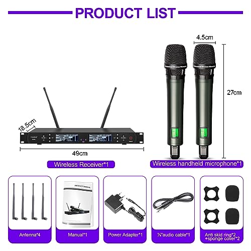 Depusheng DR666 Microfono wireless professionale Karaoke Doppio microfono senza fili palmare, scocca in metallo, ricezione a lunga distanza 100 metri, dedicato per il palcoscenico del bar : Strumenti Musicali