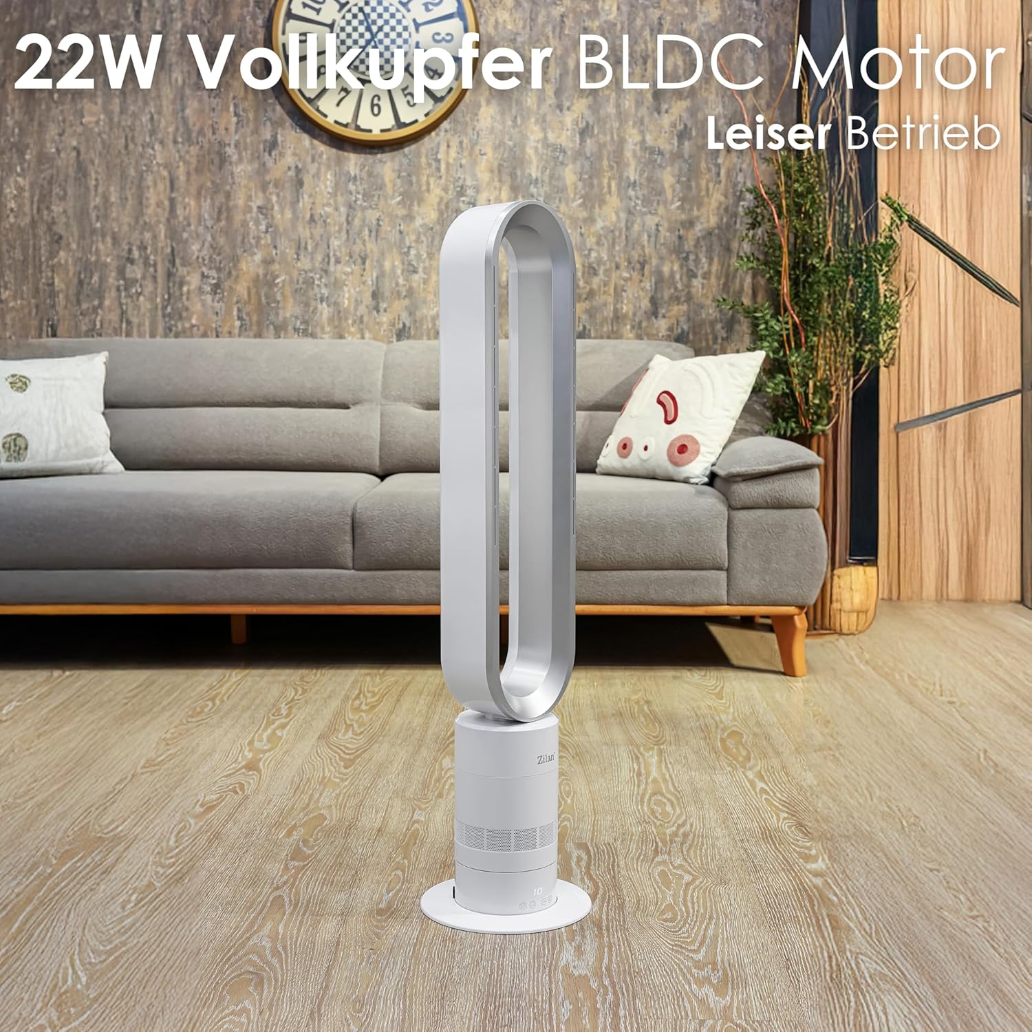 Zilan Turmventilator energiesparender BLDC Motor mit Fernbedienung Ventilator energiesparend oszillierend sehr leise Design Standventilator 10 Stufen S?ulenventilator mit K��hlung Tower Fan