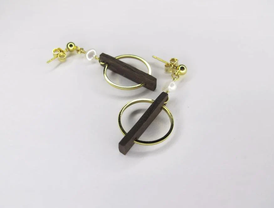 Deeca Pearl & Walnut Abstract Earrings