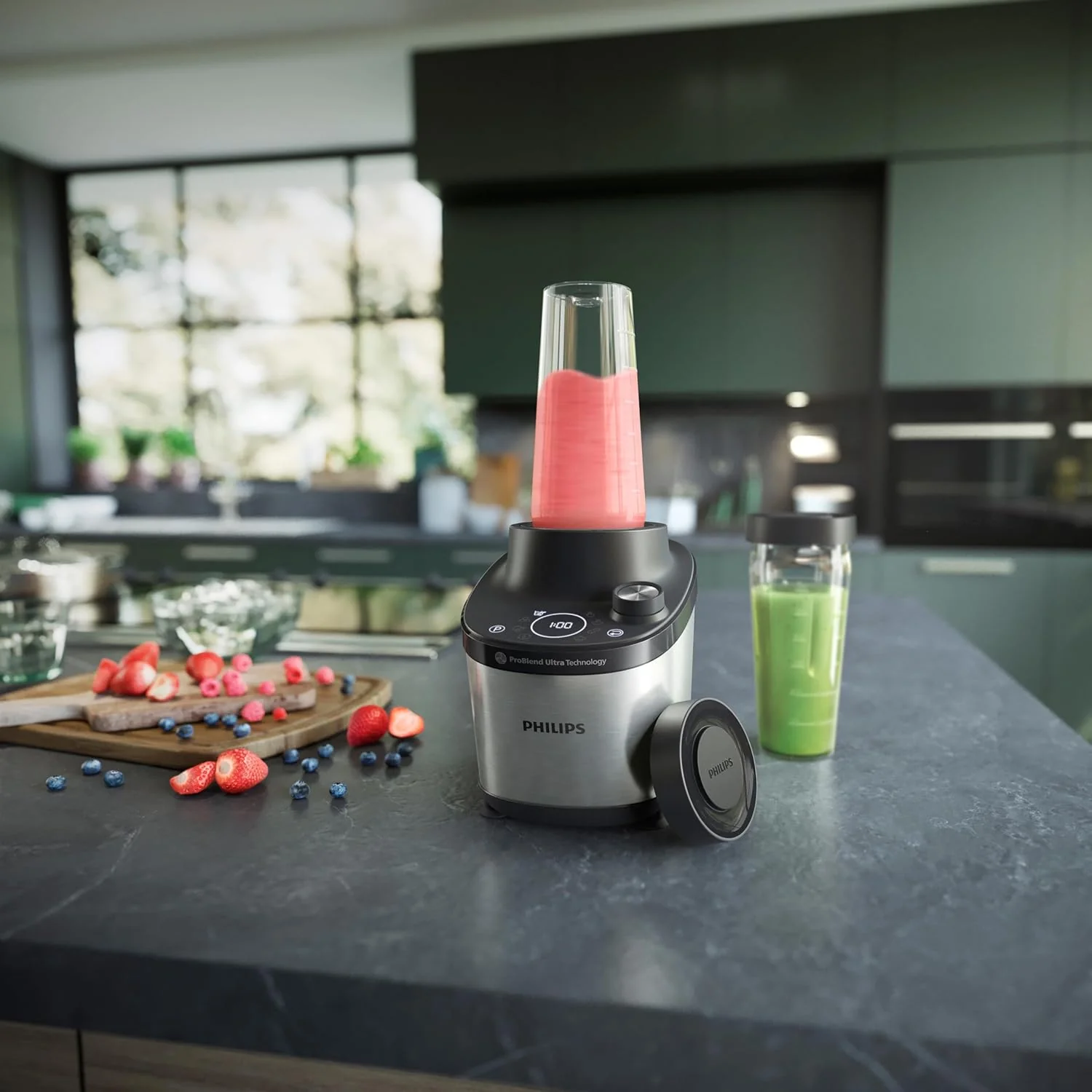 Philips Blender 7000 Series - 1500 Watt, 2 Liter, ProBlend Ultra Technologie, snelkeuzeprogramma's, HomeID recepten, Quick Clean-functie, 2 Tritan-bekers (HR3760/10)