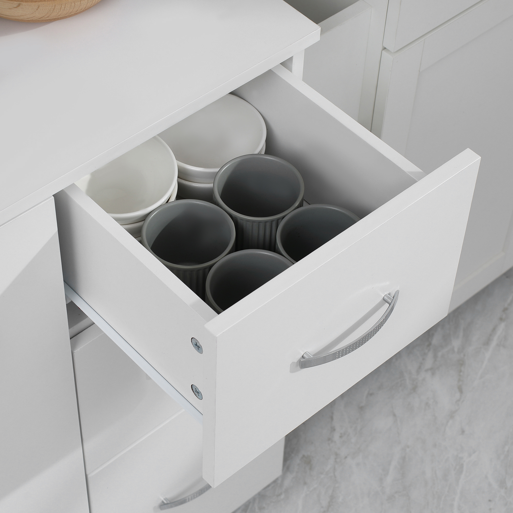 Keukenkast, Buffet, 3 Laden, 3 Planken, Veel Opbergruimte, 89x39,5x168cm, Wit