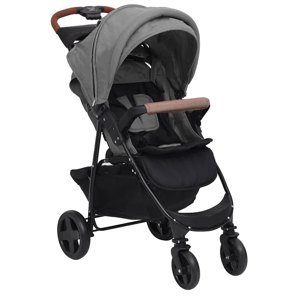 Kinder-Buggy 3-in-1 Kinderwagen Hellgrau Stahl