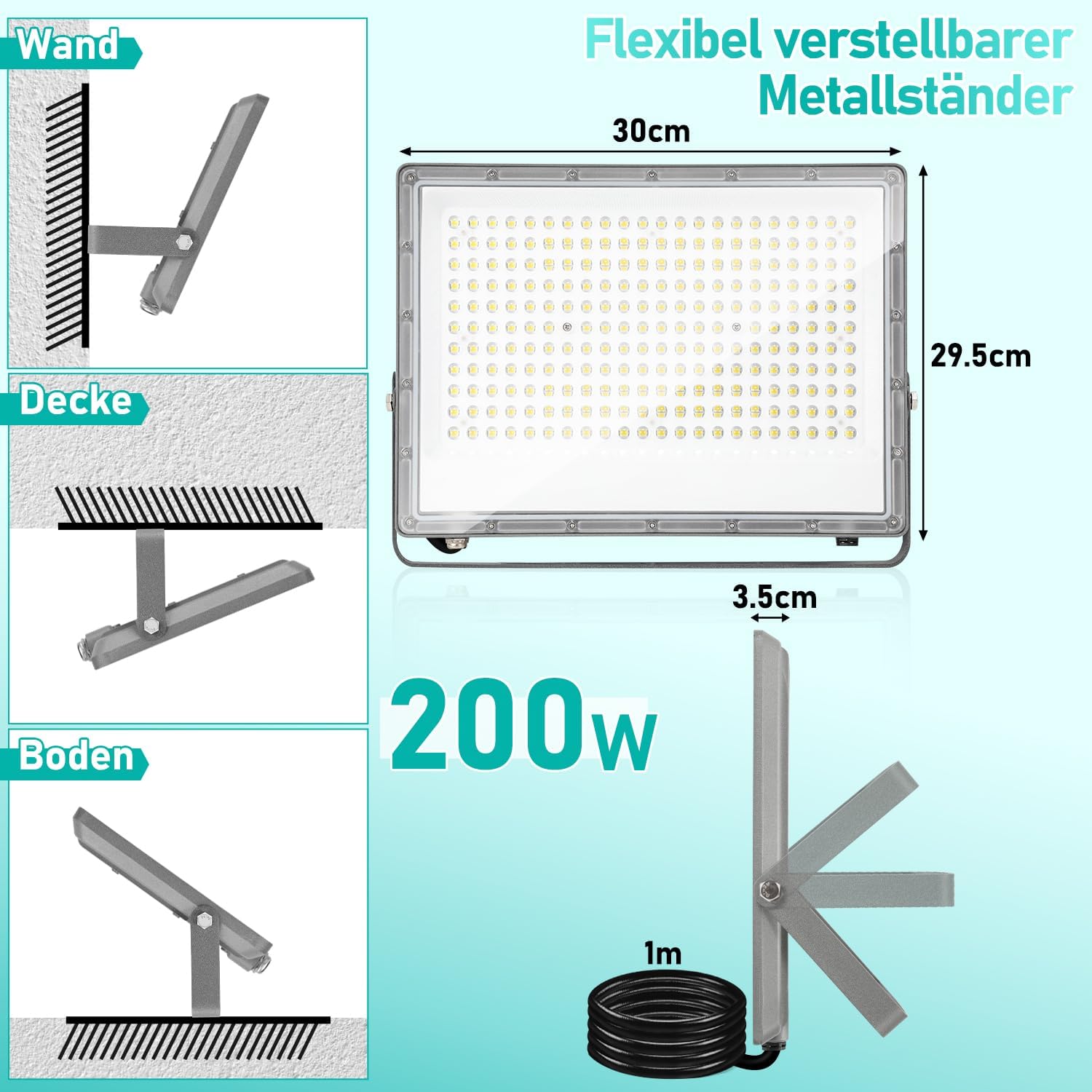 Ikodm LED Strahler Außen 4x200W, 10x Fluter Aussenstrahler Superhell 19800LM, 6000K Kaltweiß Scheiwerfer Aussen, IP66 Wasserdicht Flutlicht Außenstrahler für Werkstatt, Sportplatz (Kein Stecker)