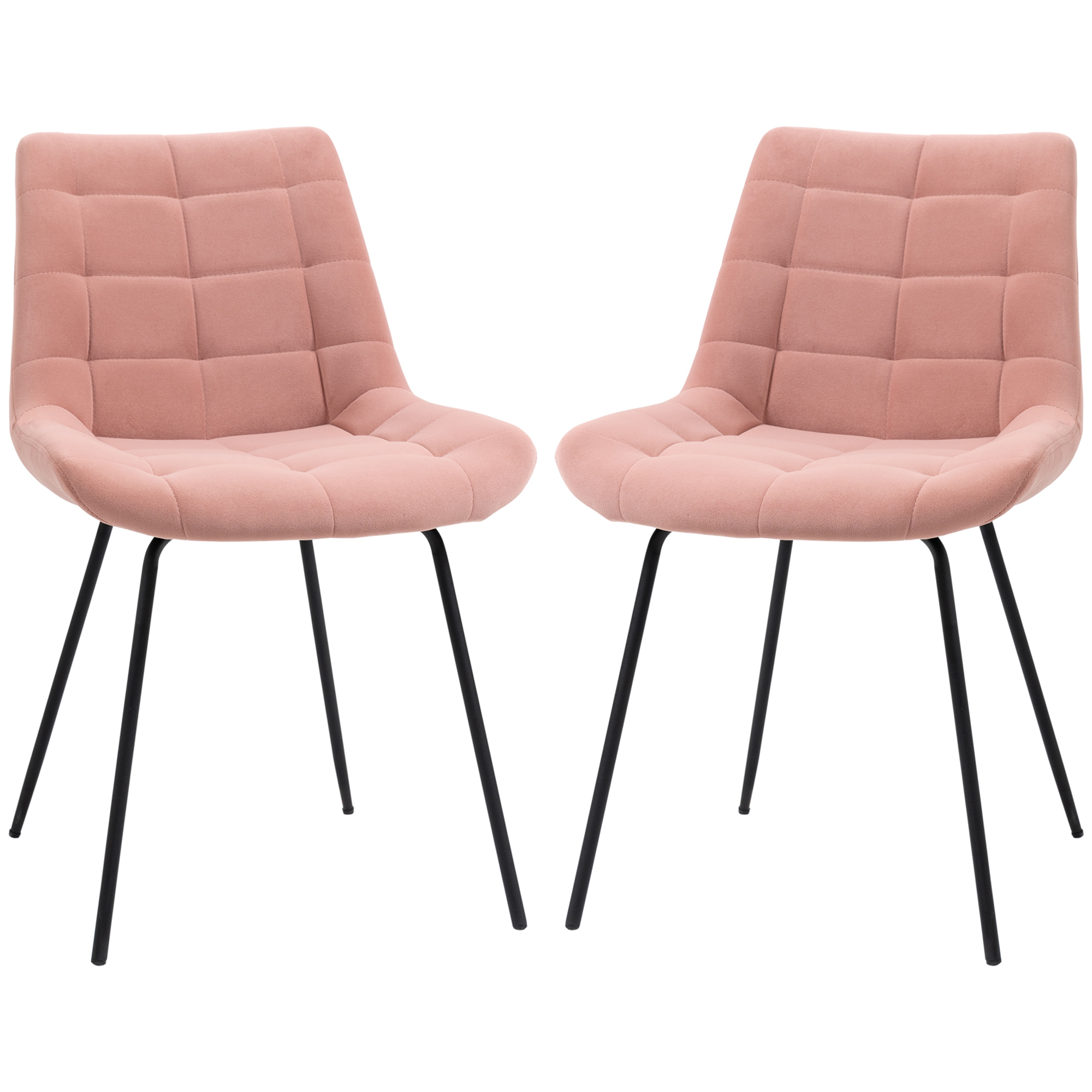 HOMCOM 2er-Set Esszimmerstühle  Akzentstühle Küchenstühle, Retro-Design, Samtoptik, 50 cm x 61 cm x 79 cm, Rosa
