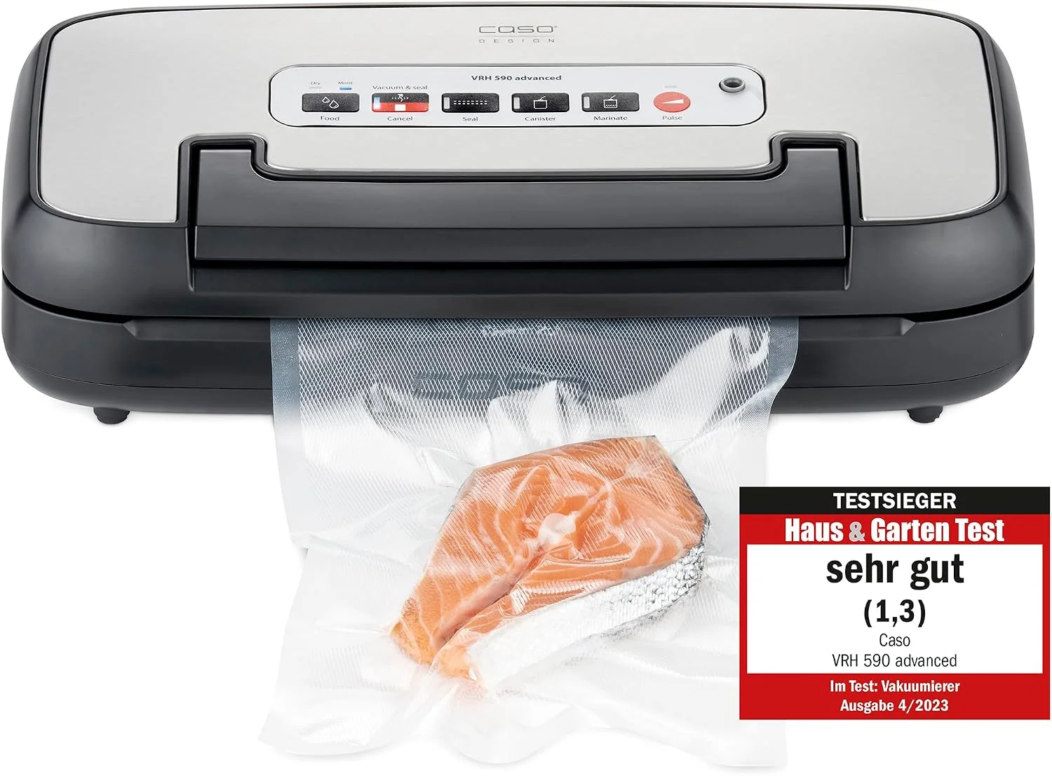 CASO VRH 590 advanced Vakuumierer, 2,5 mm dicke Schweißnaht, Testsieger Haus & Garten Test, Vakuumiergerät, bis 125 Vakuumiervorgänge non-stop, Cutter