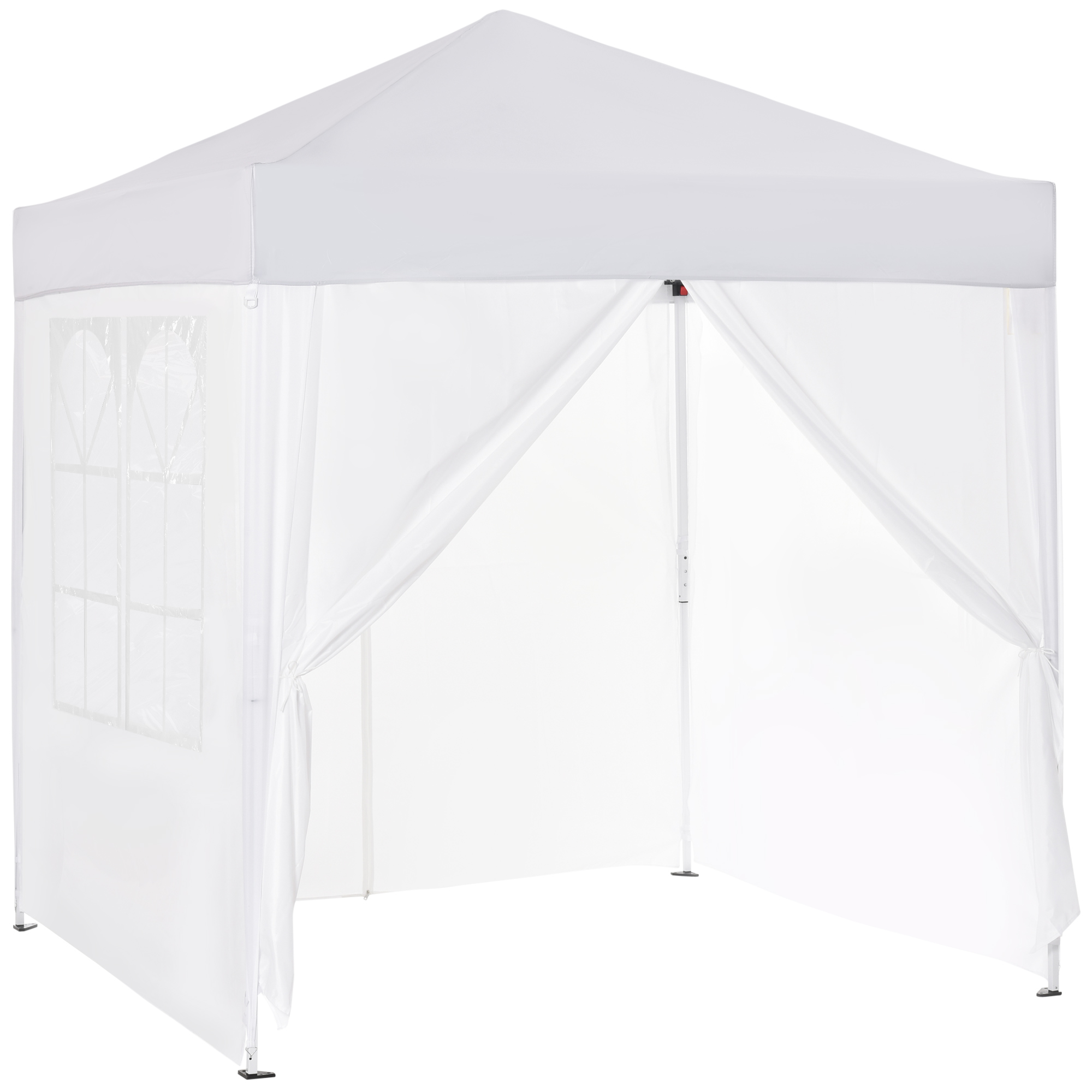 Outsunny Faltpavillon, Bierzelt, 4 abnehmbare Seitenwände, 2 Fenster, Metallrahmen, 2 x 2m, Weiß