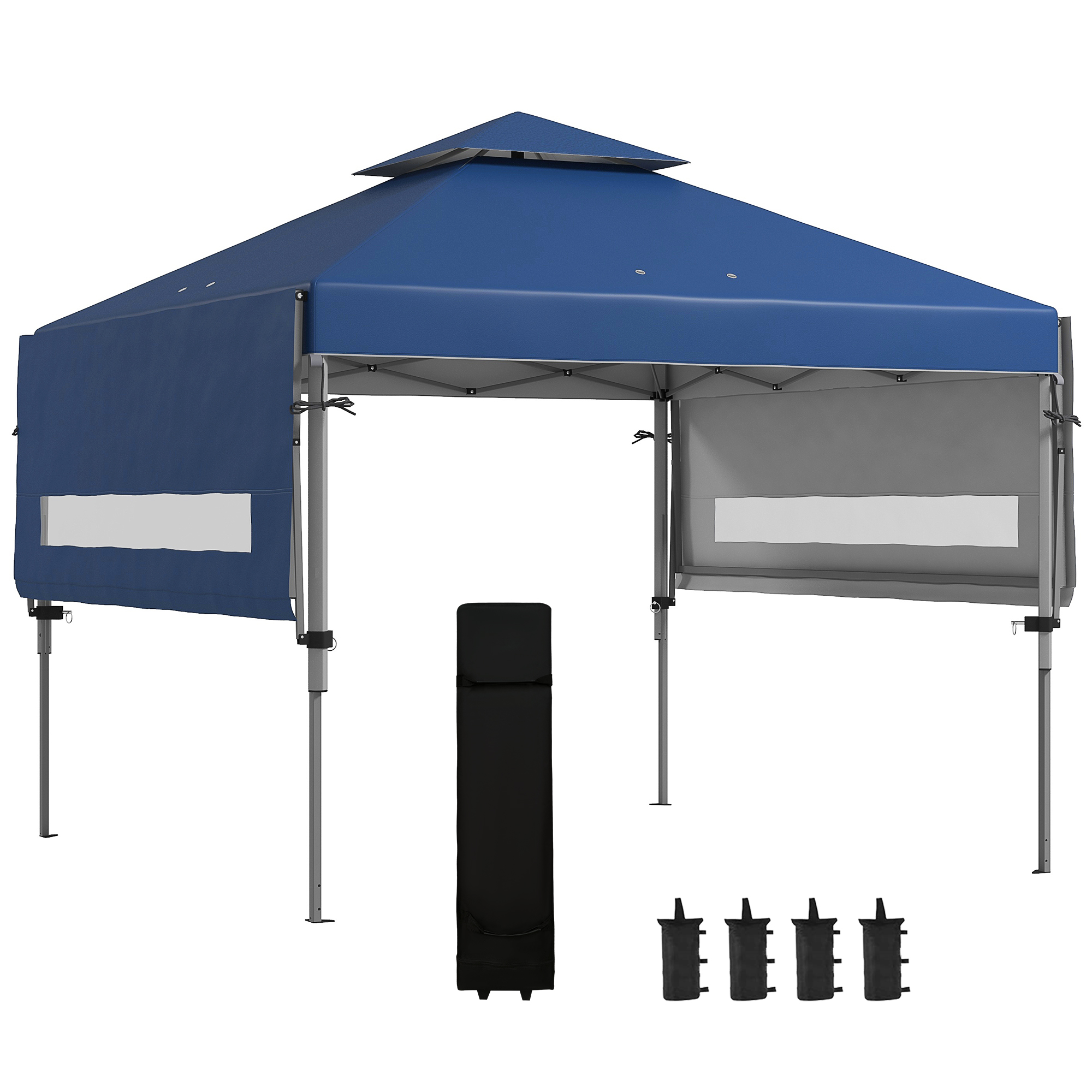 Outsunny Garten-Pop-Up-Pavillon Faltbar 5 x 3 m, Oxford-Gewebe mit 2 verstellbaren Seitenwänden, Transporttasche mit Rollen inklusive