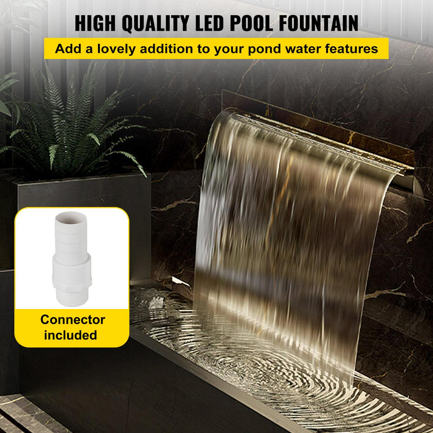 VEVOR Stainless Steel Pool Fountain with LED Light, 11.8&prime;&prime;x4.5&prime;&prime;x3.1&prime;&prime;, Durable SS 304, Color Changing, Easy Install