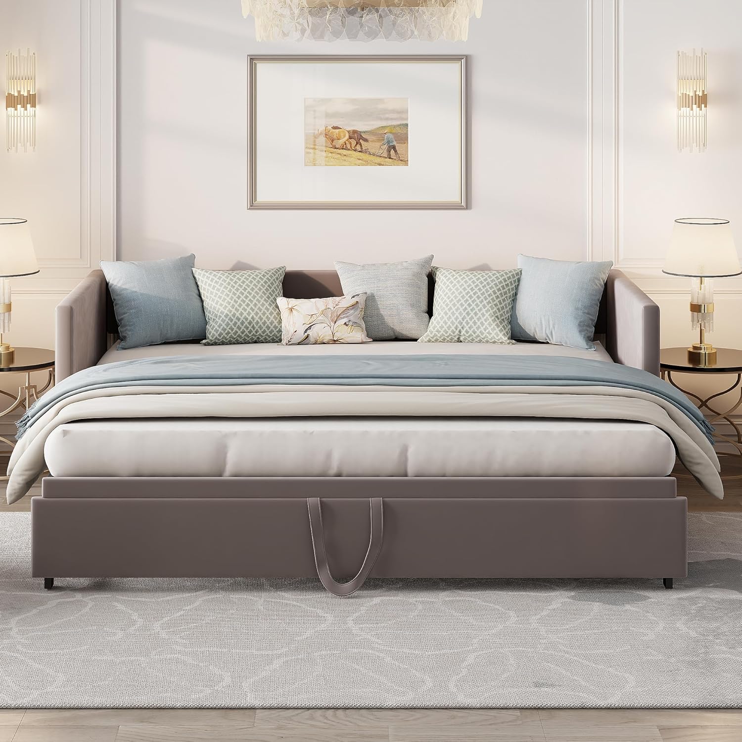 Divano letto estensibile 90/180 x 200 cm, letto matrimoniale, singolo con estraibile, con rete a doghe, tessuto in velluto delicato sulla pelle, Nessun materasso, grigio