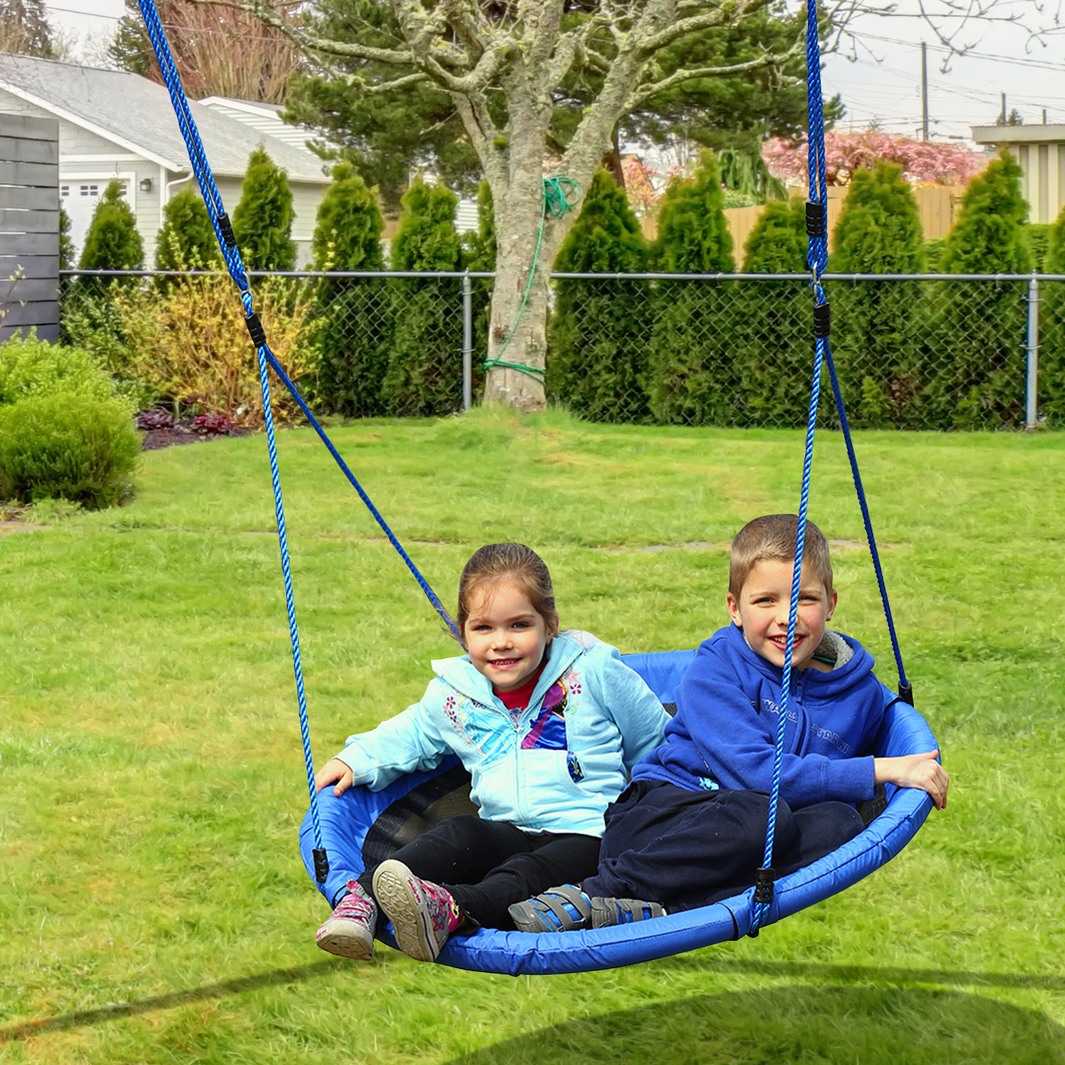 HOMCOM Ø100 cm Nestschaukel Kinderschaukel Vogelnestschaukel Outdoor Schaukel für Kinder Garten Oxford Blau