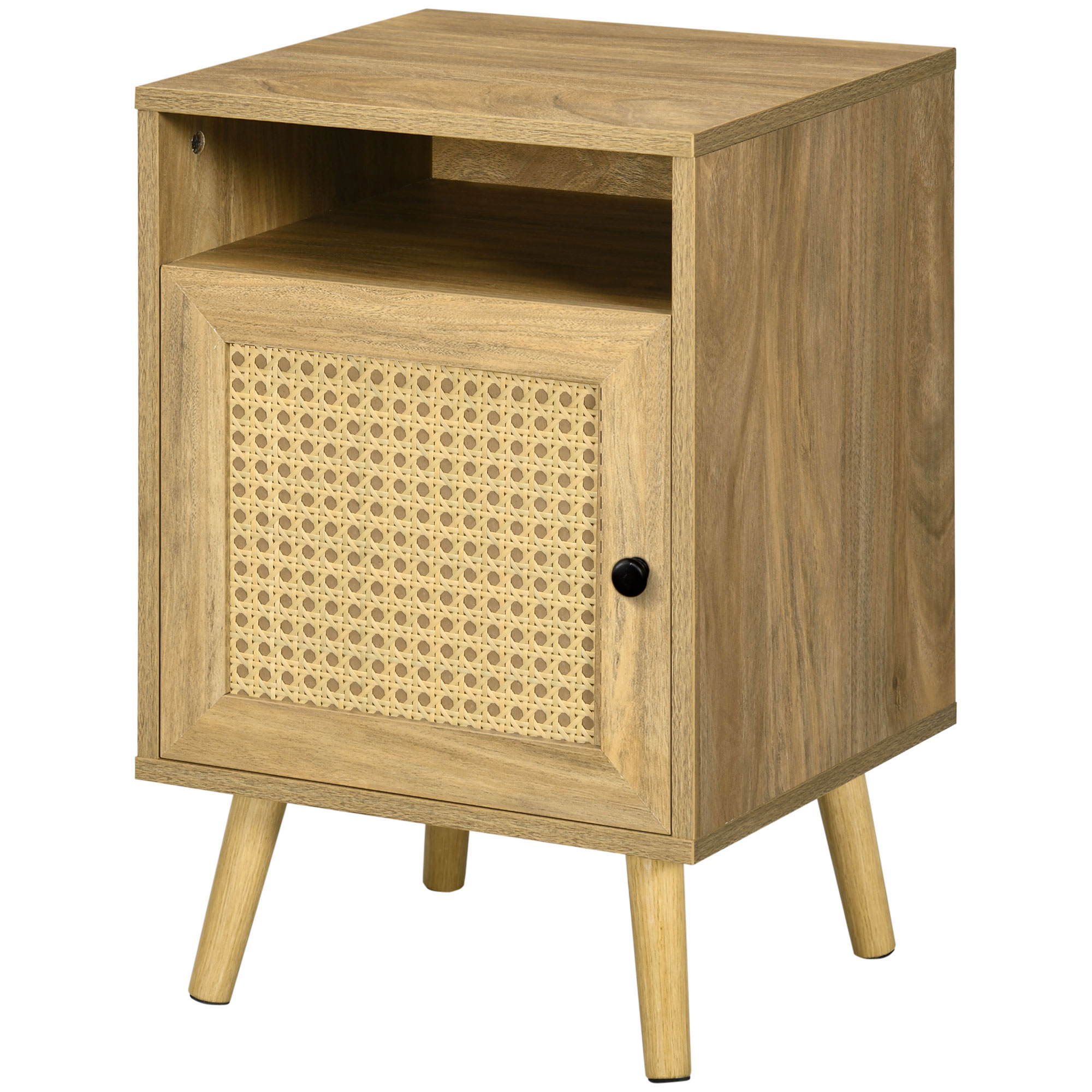 HOMCOM Nachtschrank, Nachttisch, Rattandekor, geräumig, 39x35x60 cm, Holzoptik