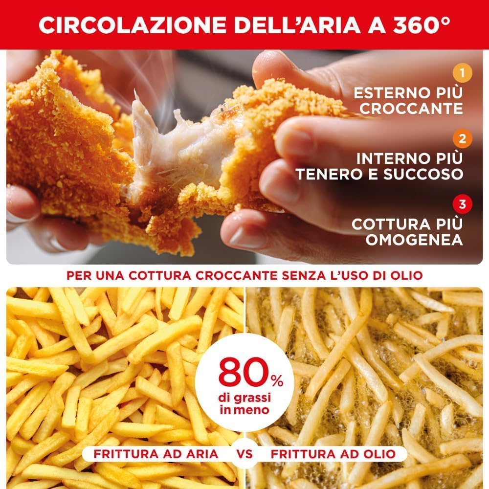 Friggitrice Ad Aria Calda XL Da 7 Litri Con Display Digitale Touch, Finestra Di Controllo In Vetro, Sistema A Riscaldamento Rapido, 12 Programmi Di Cottura, Timer E Potenza 1800 W