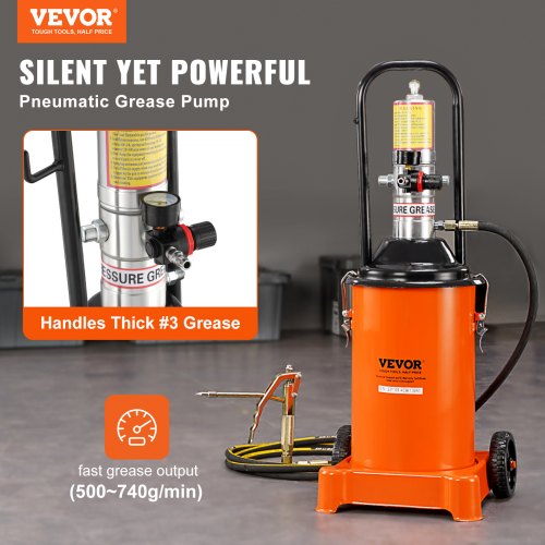 VEVOR Fettpumpe 12L Luftbetriebene Fettpumpe 0,6–0,8 MPa Aluminiumdruckguss-Pumpe -20-100℃ Betriebstemperatur, Pneumatische Fettpumpe NPT-Anschluss Schmierfettpumpe Geeignet für 0-3# Fett