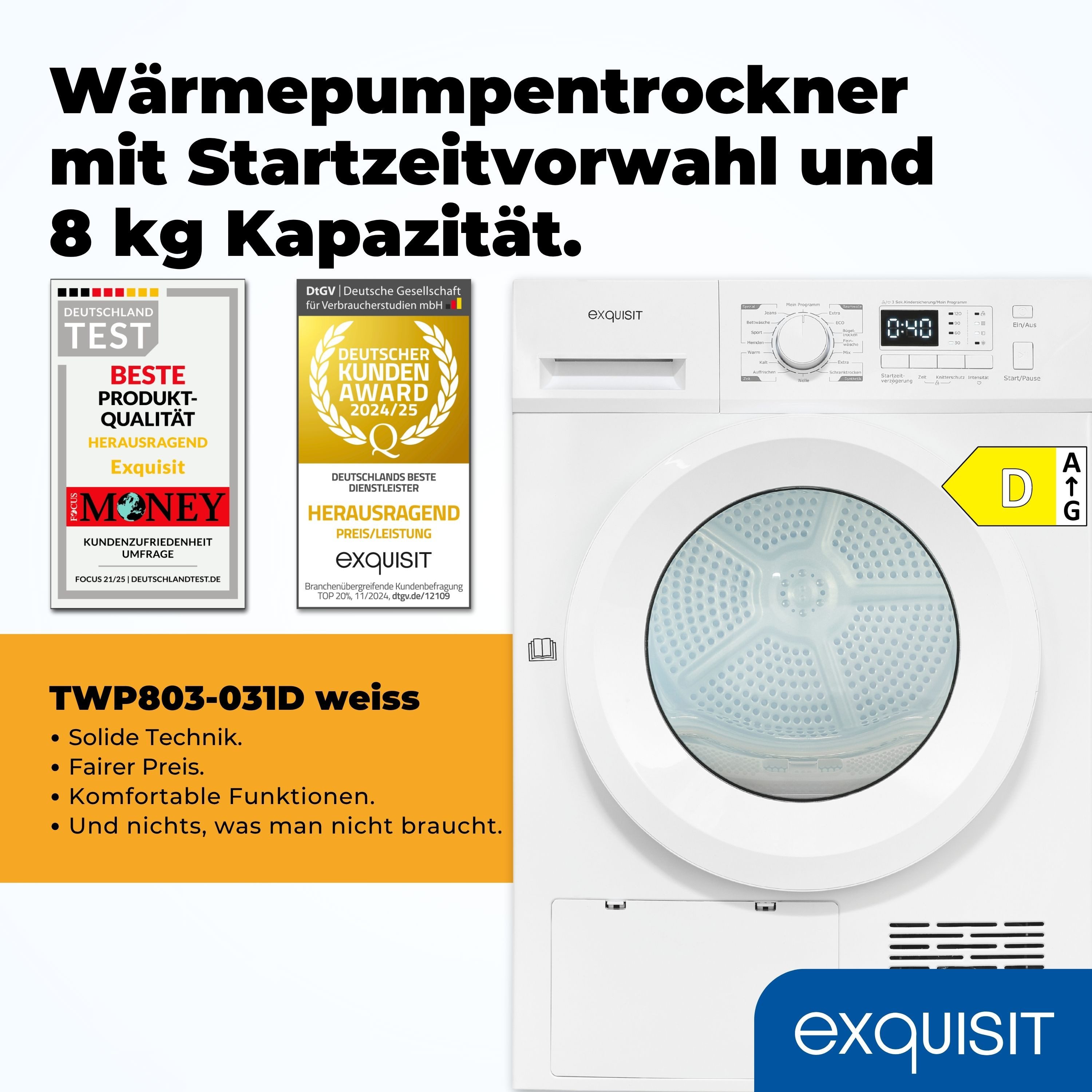 Wärmepumpentrockner TWP803-031D weiss